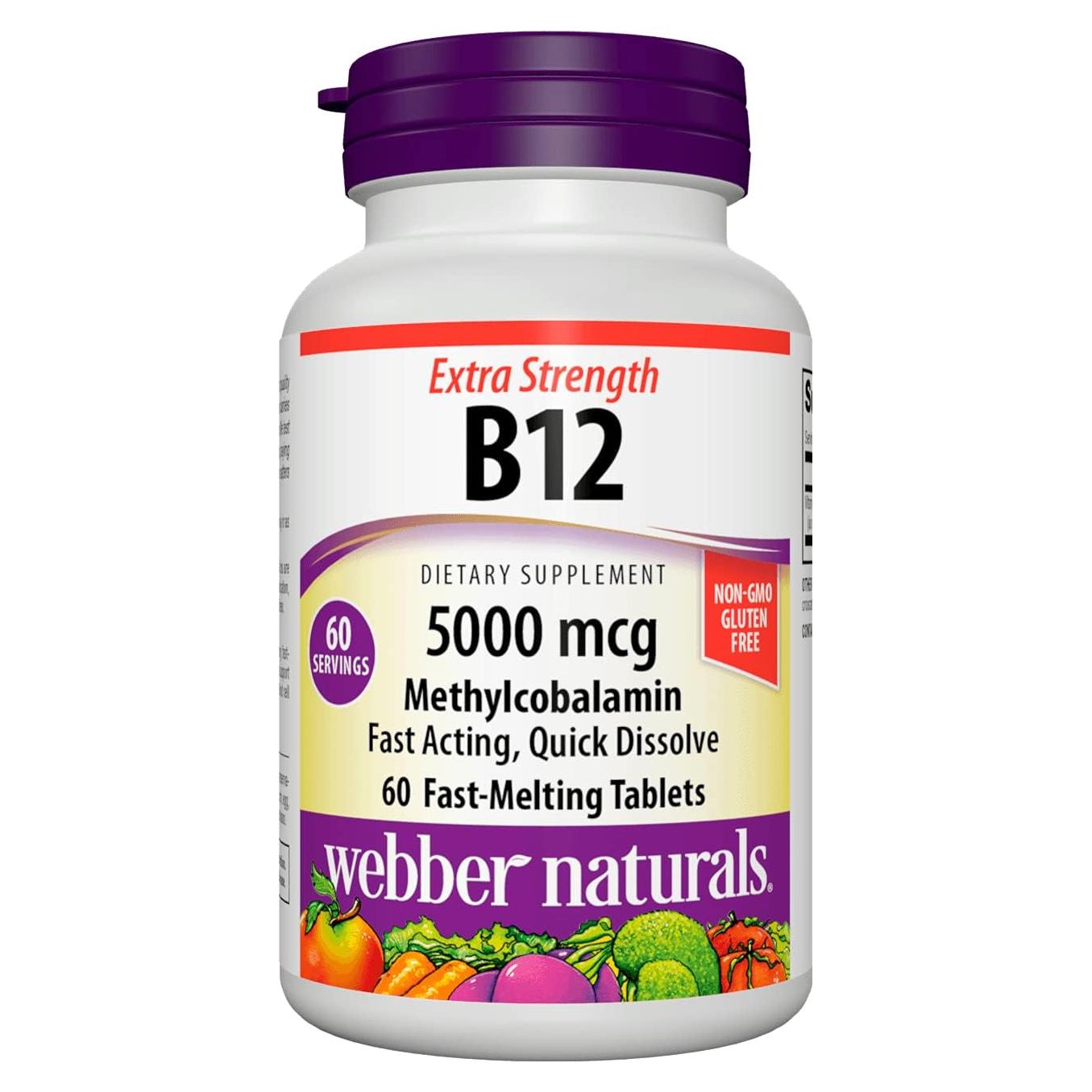 Vitamina B12 5000 mcg Webber Naturals 60 Tabletas Sublinguales