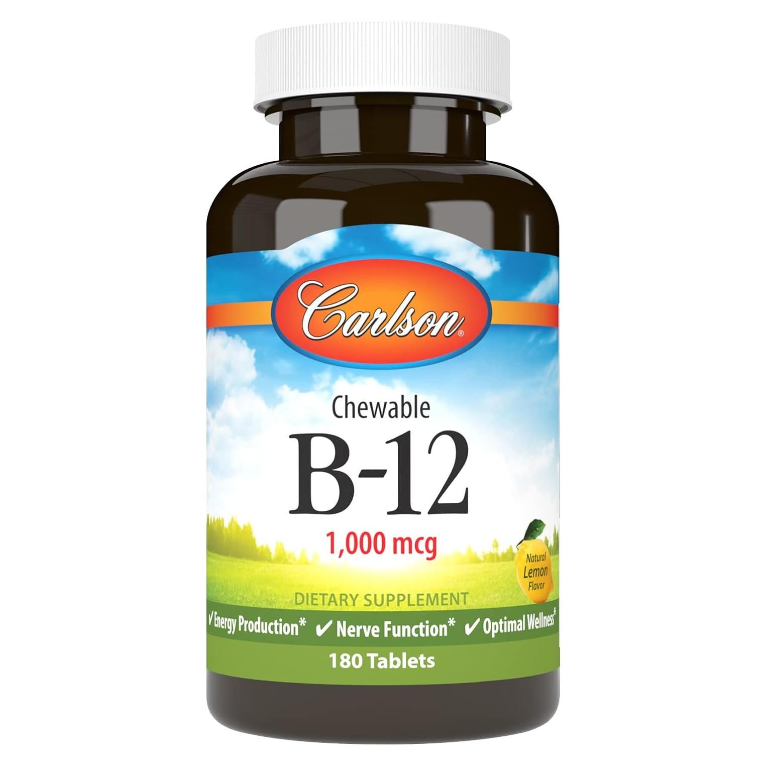 Vitaminas B-12 Masticables Carlson 1000 mcg Limón 180 tabletas