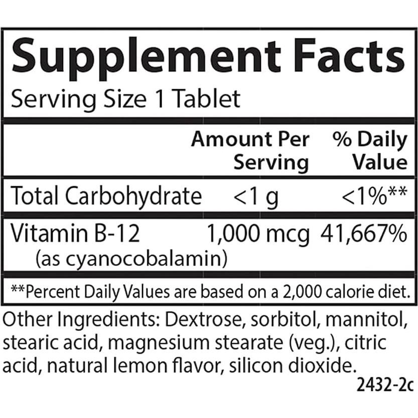 Vitaminas B-12 Masticables Carlson 1000 mcg Limón 180 tabletas