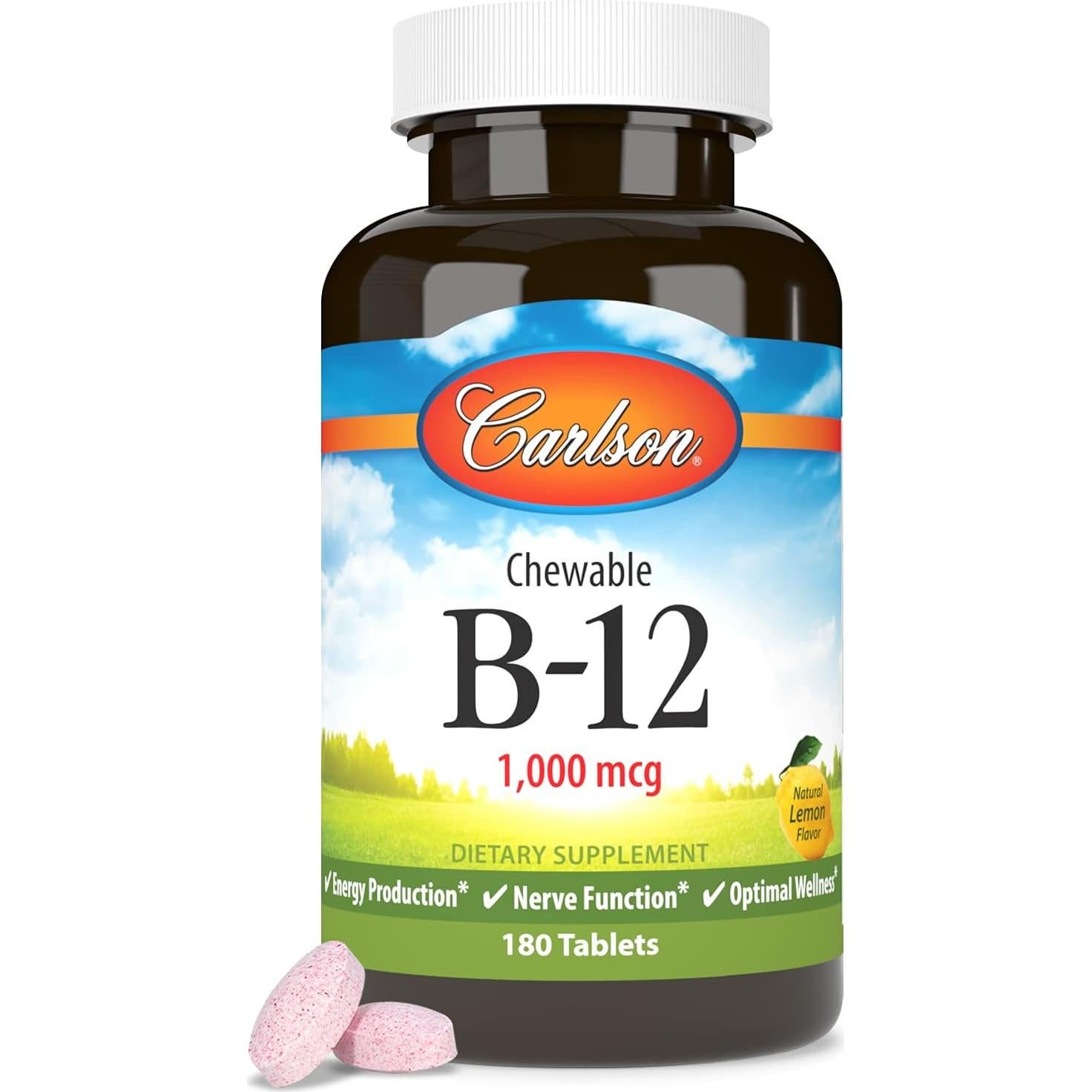 Vitaminas B-12 Masticables Carlson 1000 mcg Limón 180 tabletas