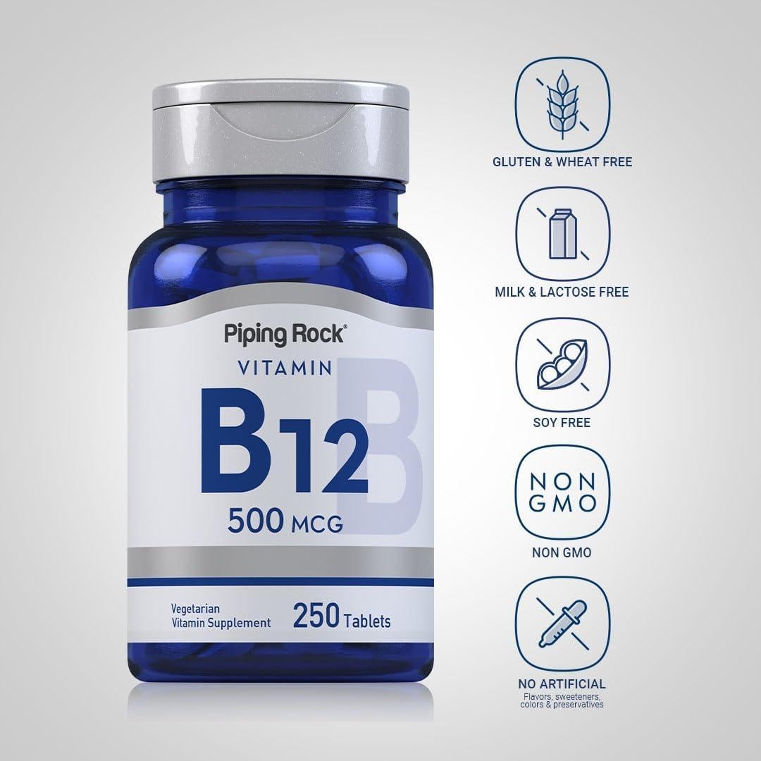 Vitamina B12 Piping Rock 500 mcg 250 Tabletas Vegetarianas