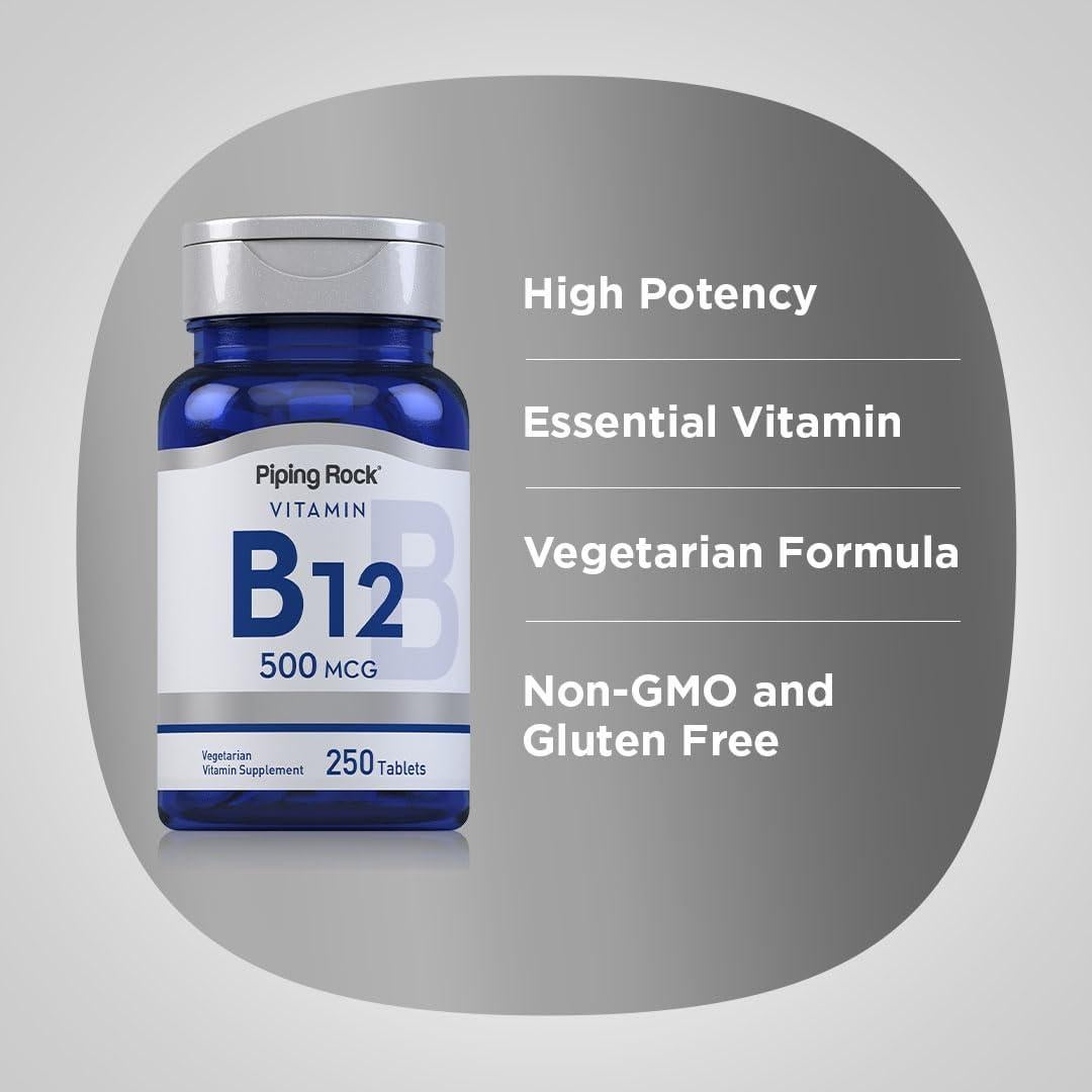 Vitamina B12 Piping Rock 500 mcg 250 Tabletas Vegetarianas