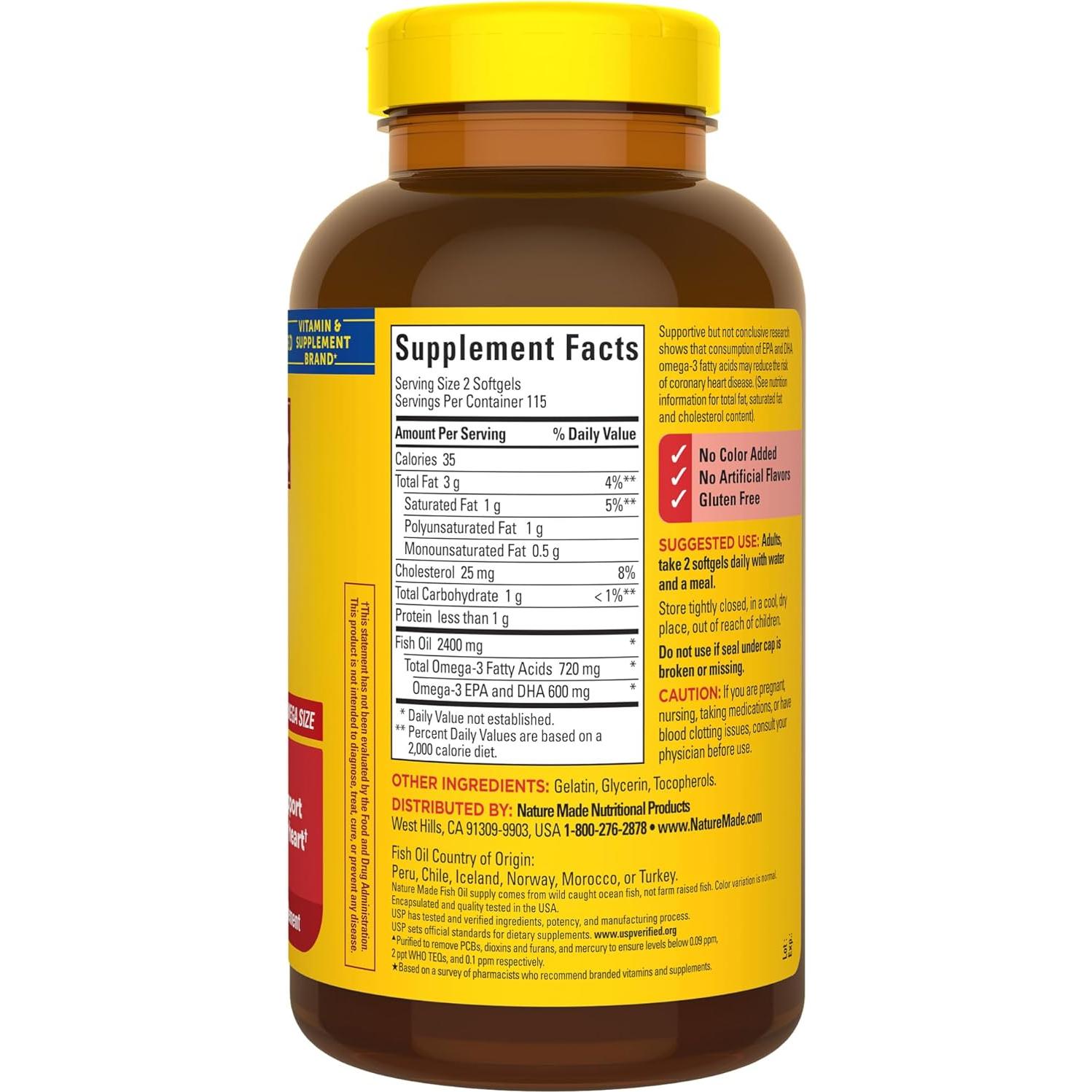 Suplemento Omega 3 Nature Made 1200 mg - 230 Cápsulas Blandas