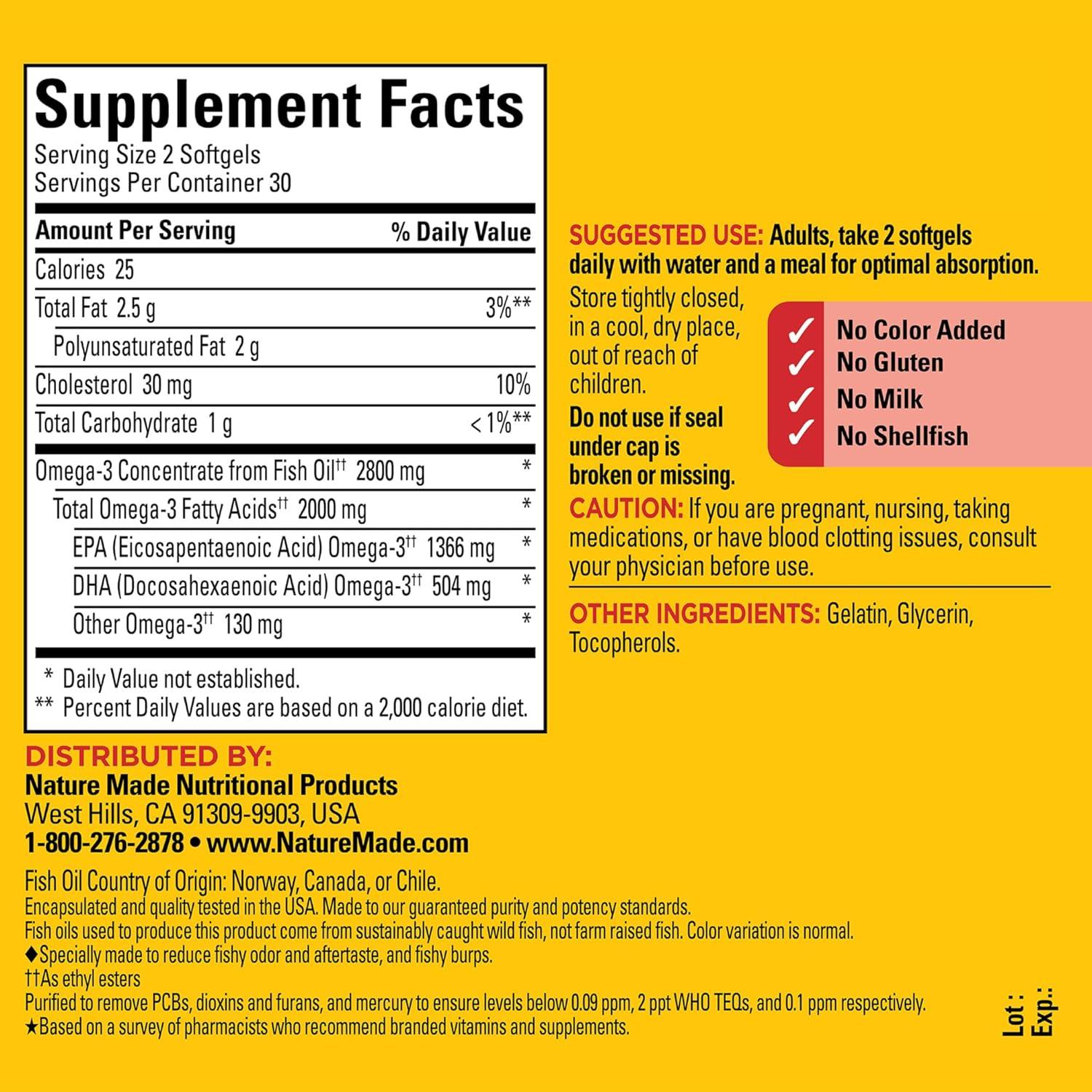 Suplemento Omega 3 Nature Made 2800mg 60 Gelatinas Blandas