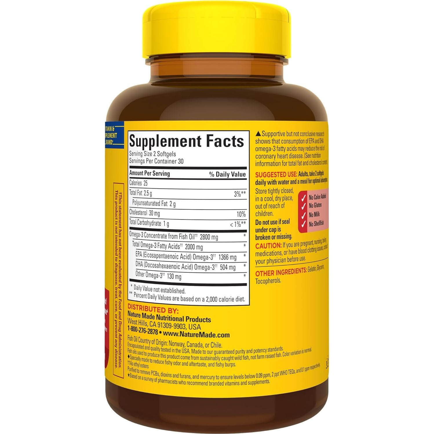 Suplemento Omega 3 Nature Made 2800mg 60 Gelatinas Blandas