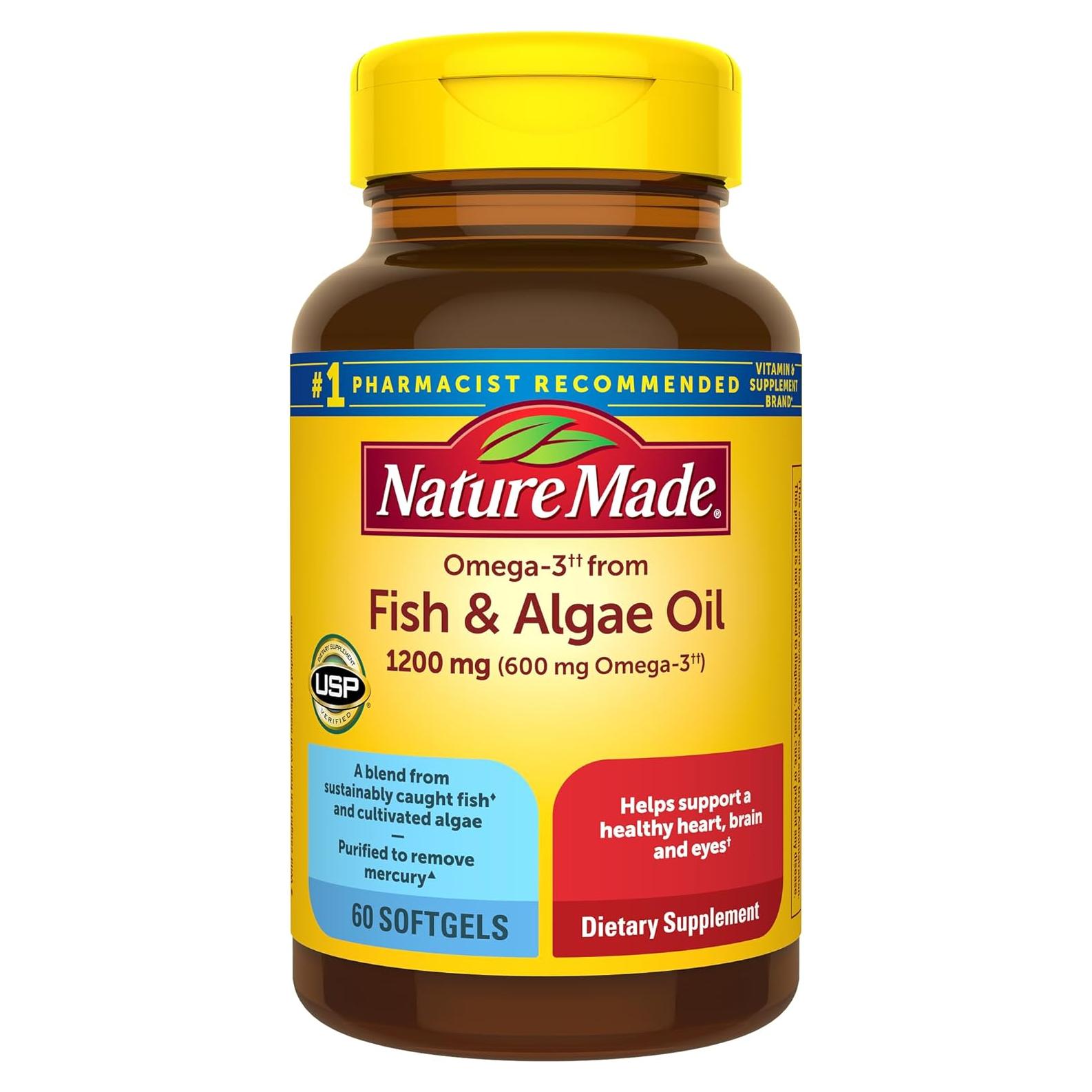 Nature Made Omega 3 Aceite de Pescado y Algas 1200mg 60 Gelatinas