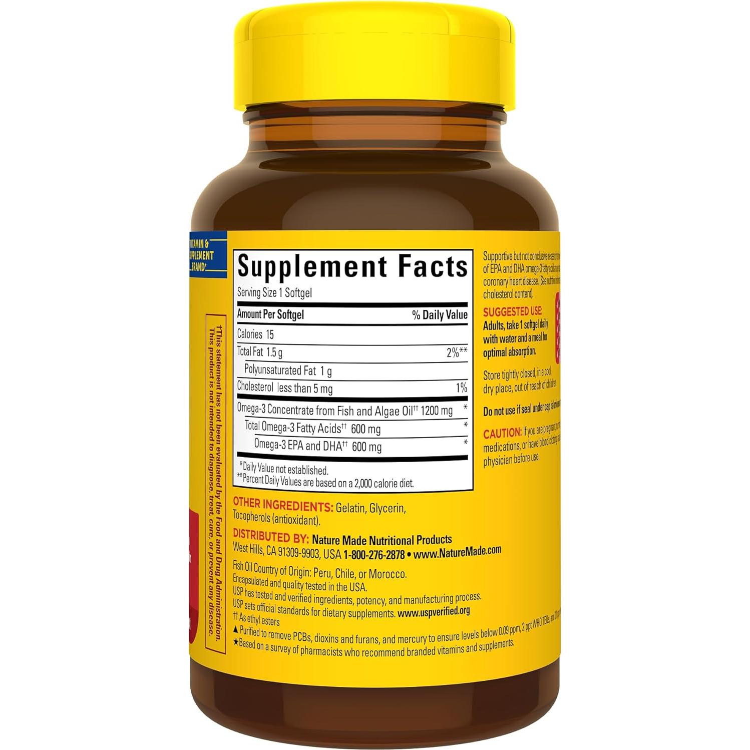 Nature Made Omega 3 Aceite de Pescado y Algas 1200mg 60 Gelatinas