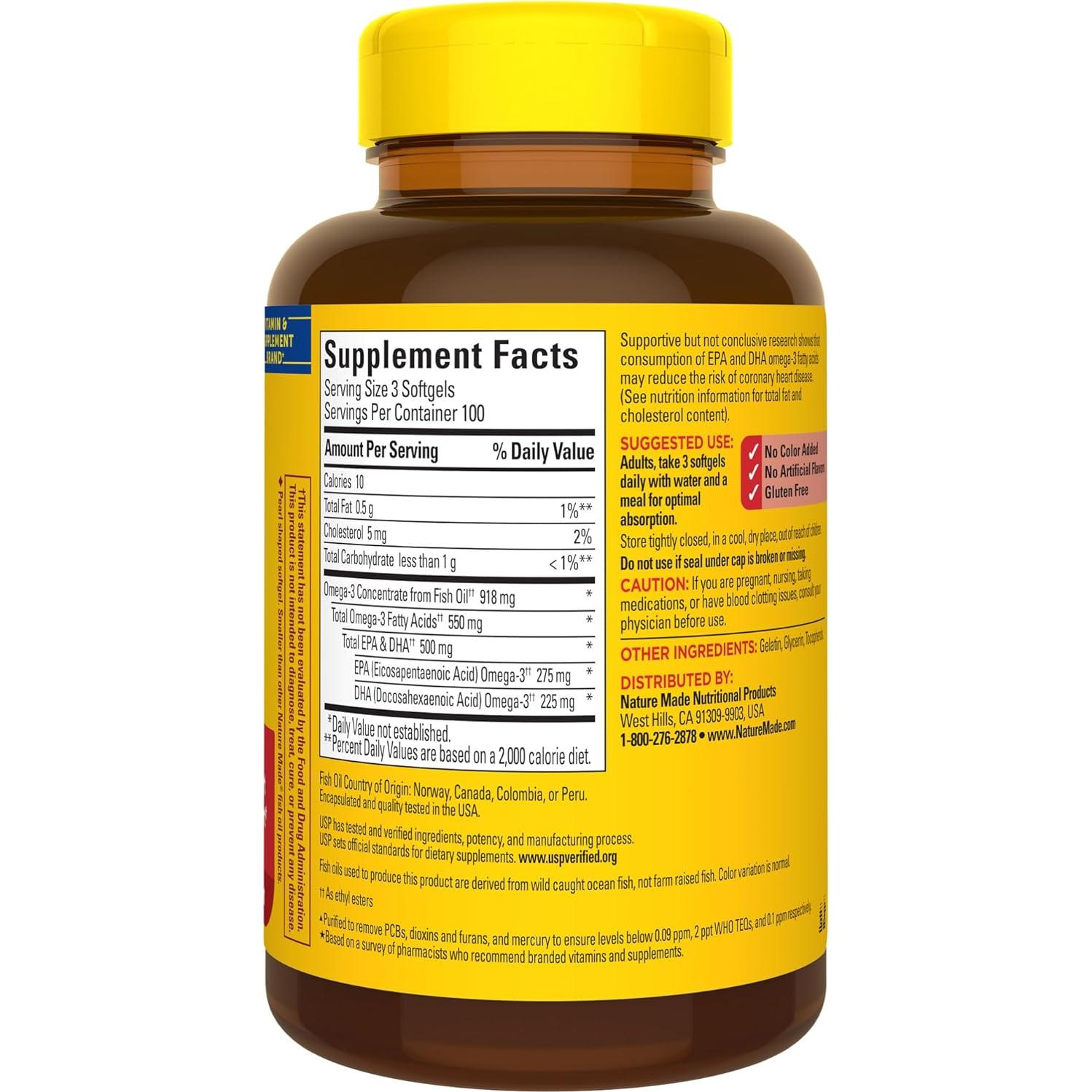 Suplemento Omega 3 Nature Made 550mg 300 Gelatinas Blandas