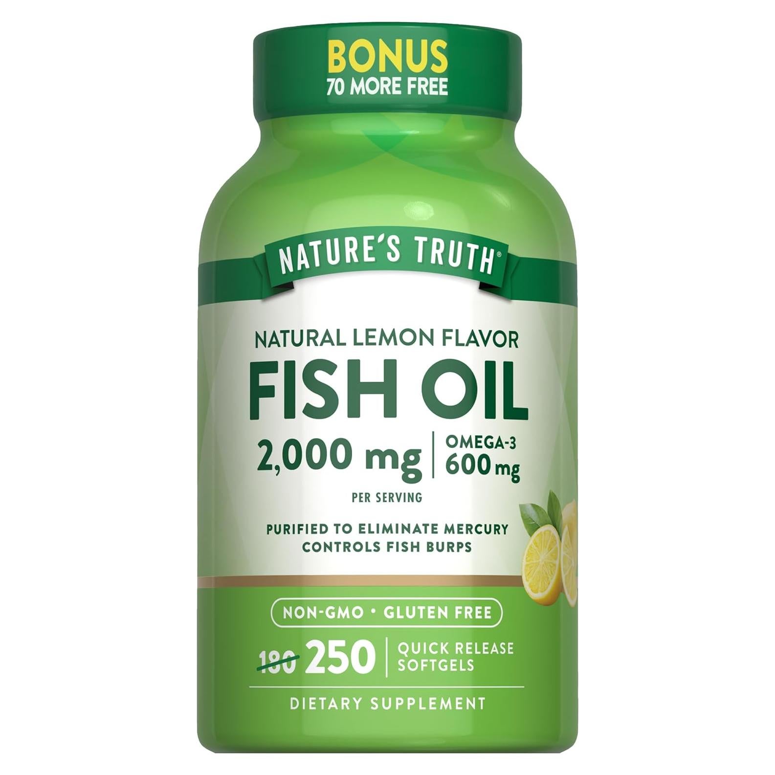 Aceite de Pescado Nature's Truth 2000 mg 600 mg Omega 3 250 Softgels
