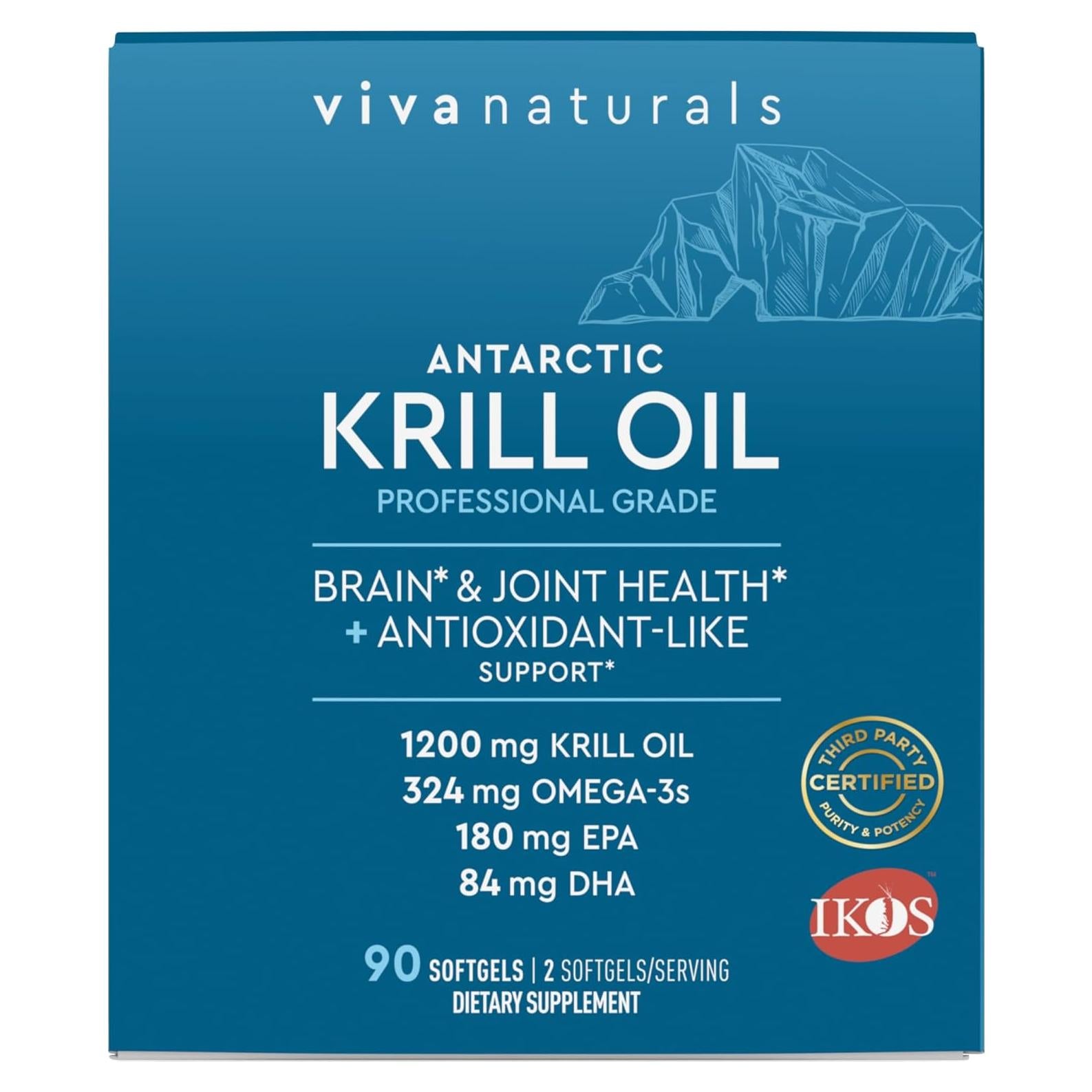 Suplemento de Aceite de Kril Viva Naturals 1200 mg Omega-3 90 Cápsulas