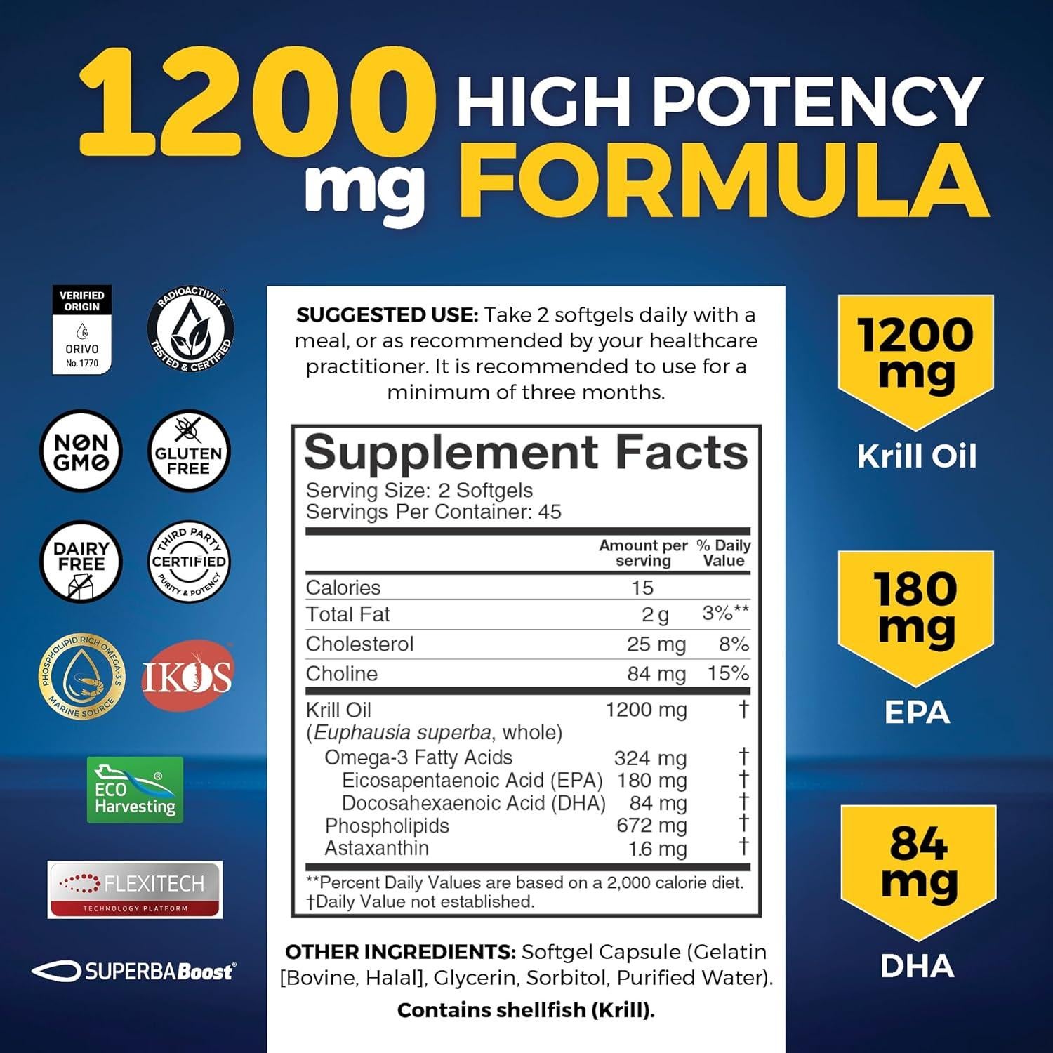 Suplemento de Aceite de Kril Viva Naturals 1200 mg Omega-3 90 Cápsulas