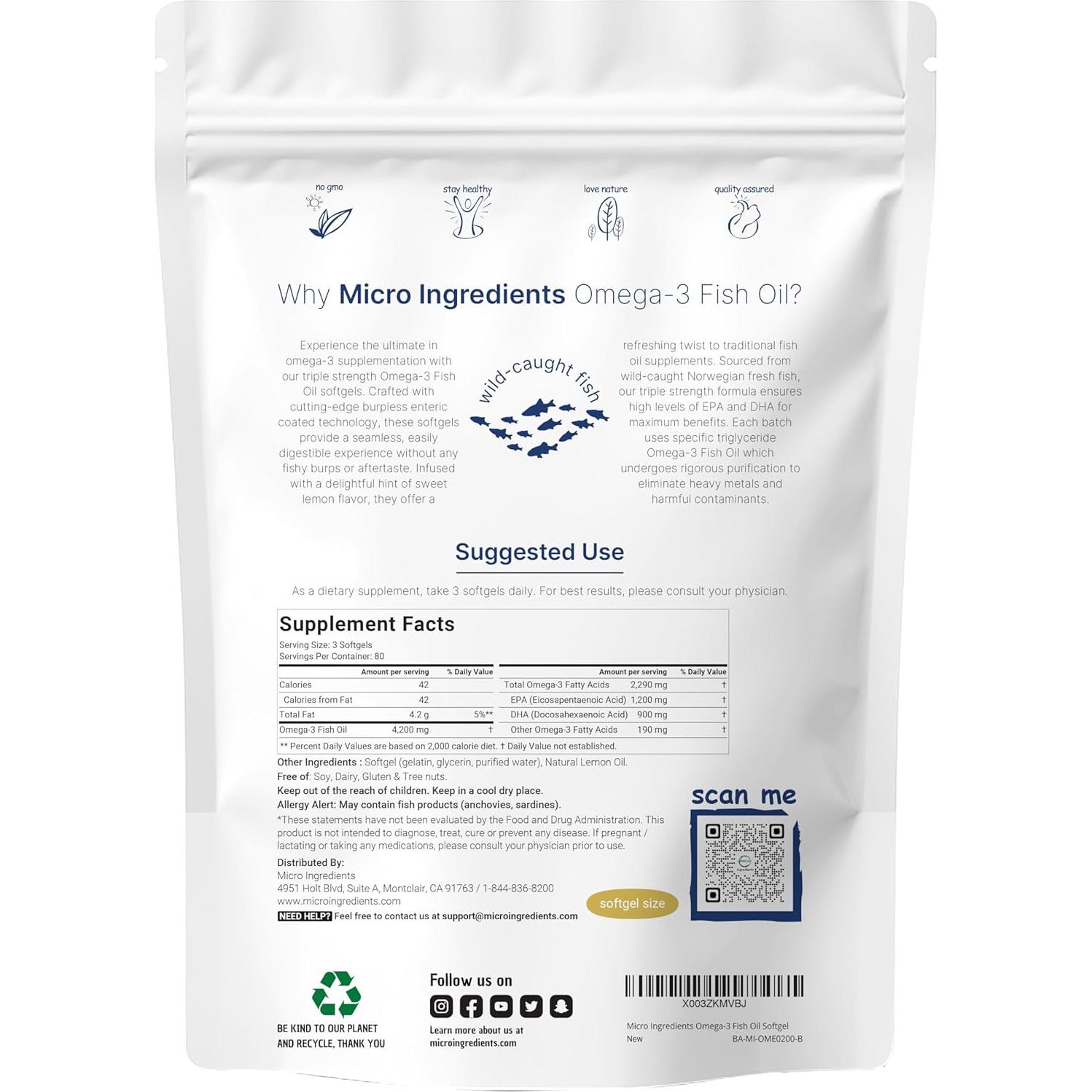 Suplemento Omega 3 Micro Ingredients 4200mg 240 Gelatinas Blandas