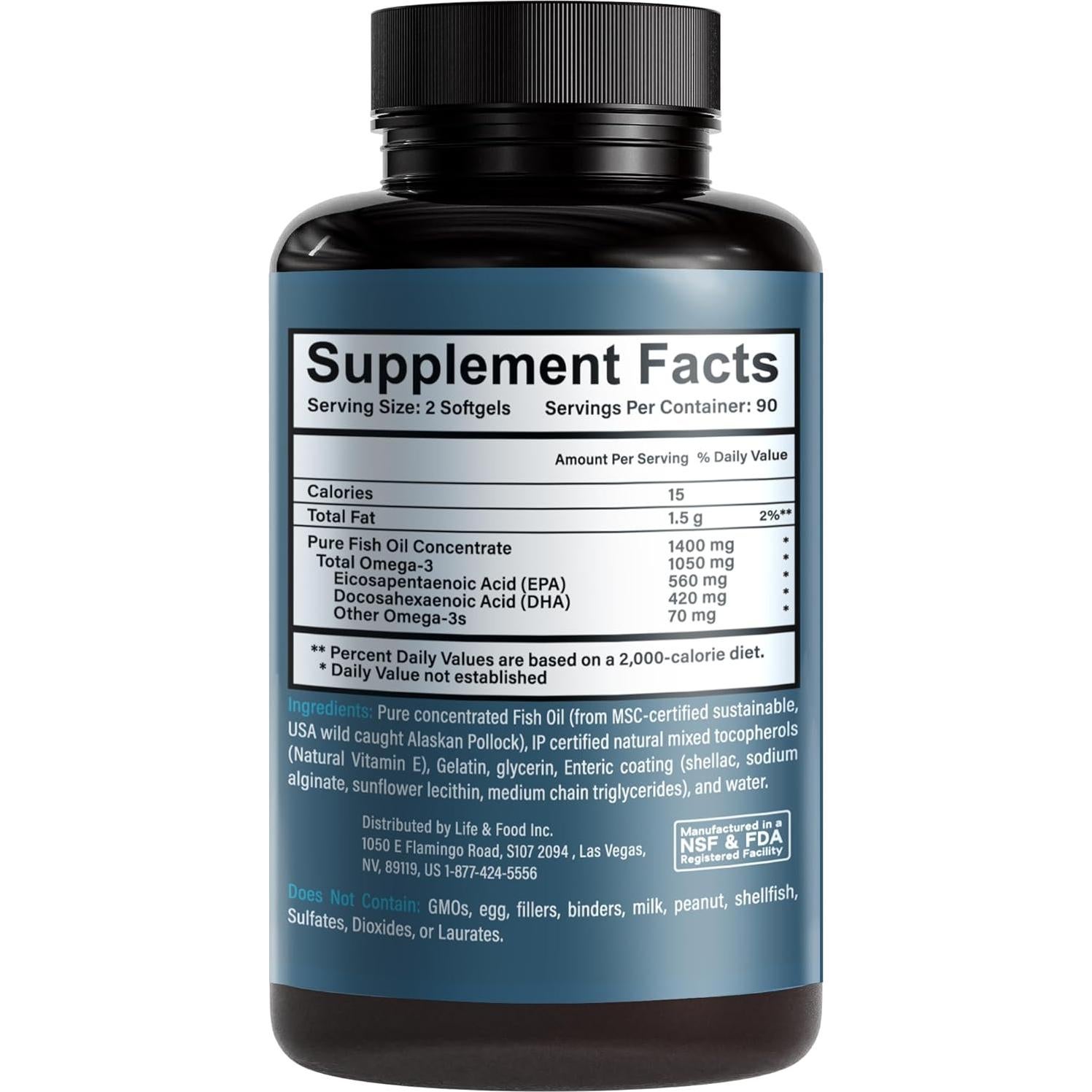 Omega-3 Supremo 1400 mg Life & Food - 180 Gelatinas Blandas