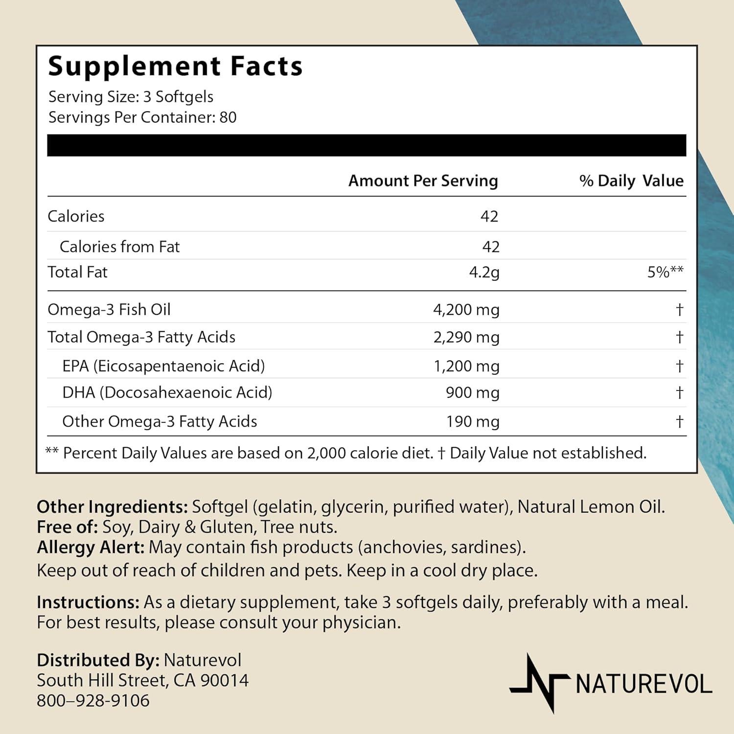 Aceite de Pescado Omega 3 Naturevol 4200mg Limón 240 Gelatinas