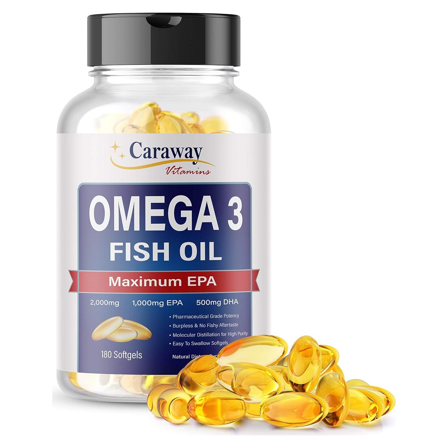 Omega 3 Aceite de Pescado 2000mg Caraway 180 Cápsulas Blandas