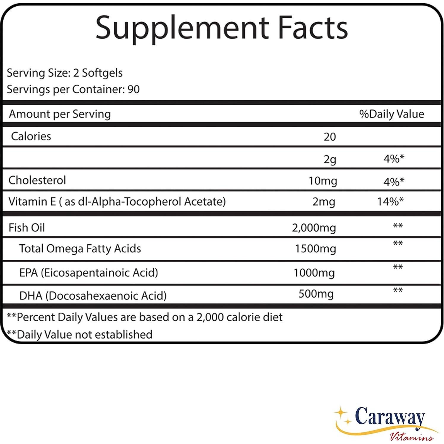 Omega 3 Aceite de Pescado 2000mg Caraway 180 Cápsulas Blandas