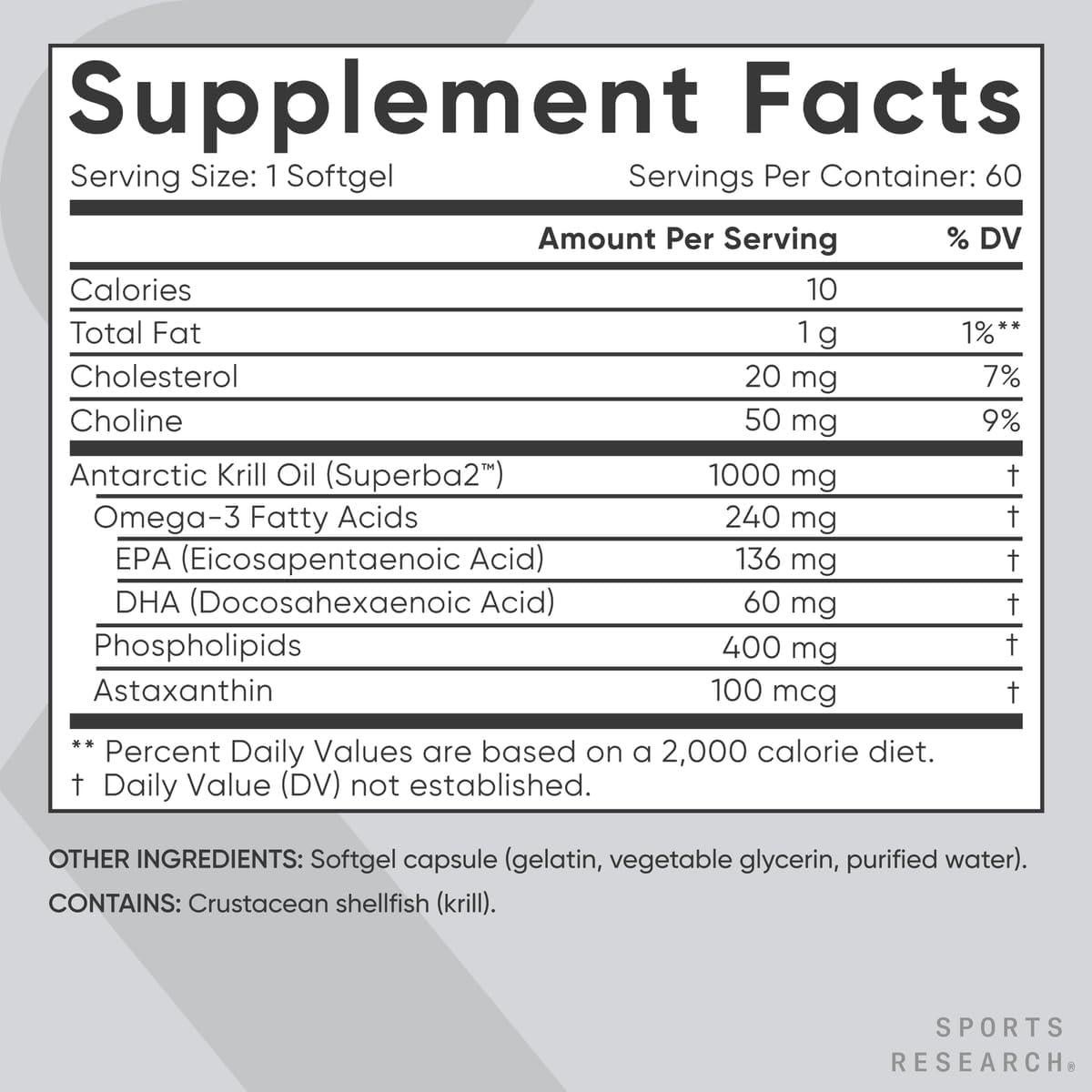 Aceite de Krill Antártico Omega 3 1000mg Sports Research - 60 Cápsulas
