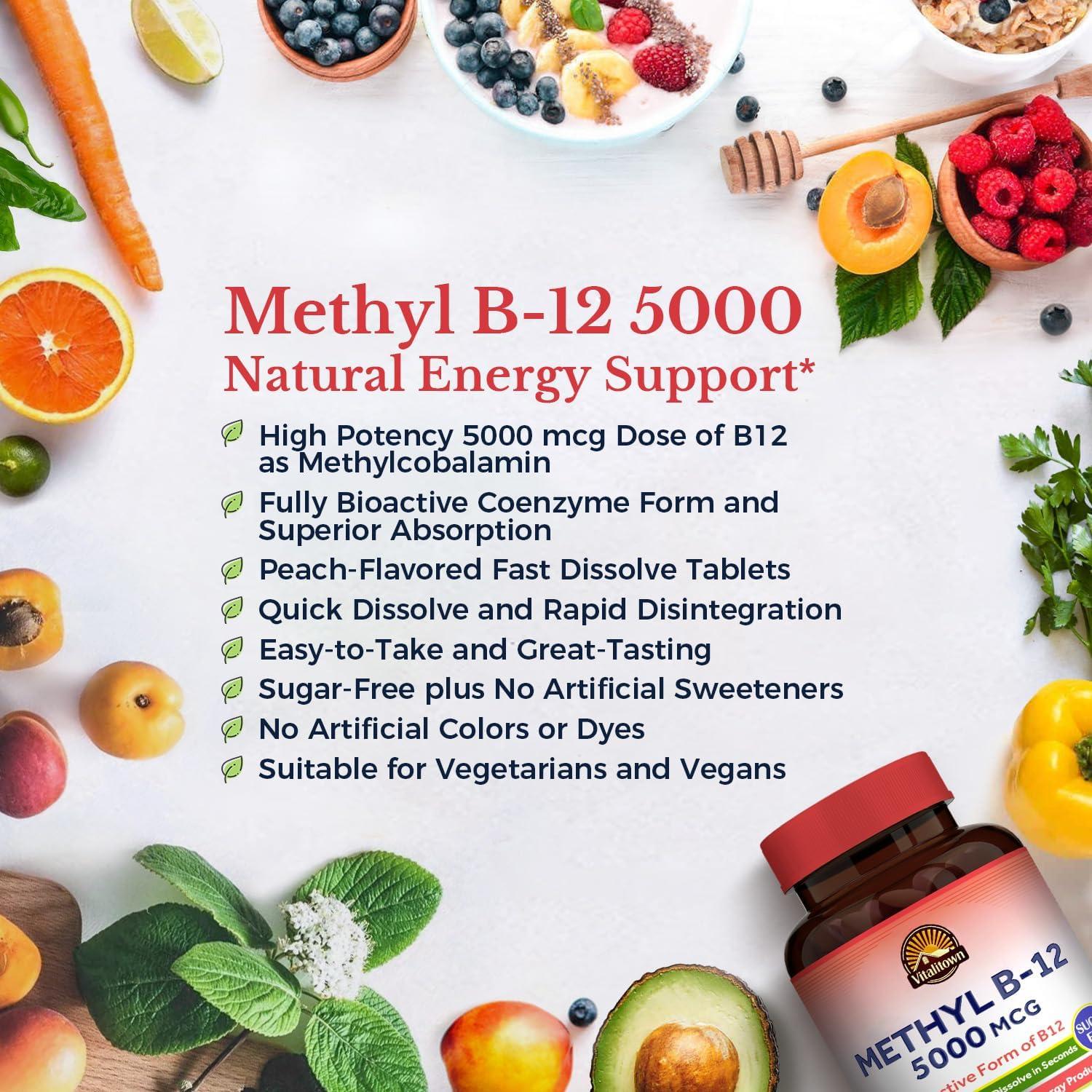 Vitalitown Vitamina B12 Metílica 5000 mcg 240 Tabletas Rápidas