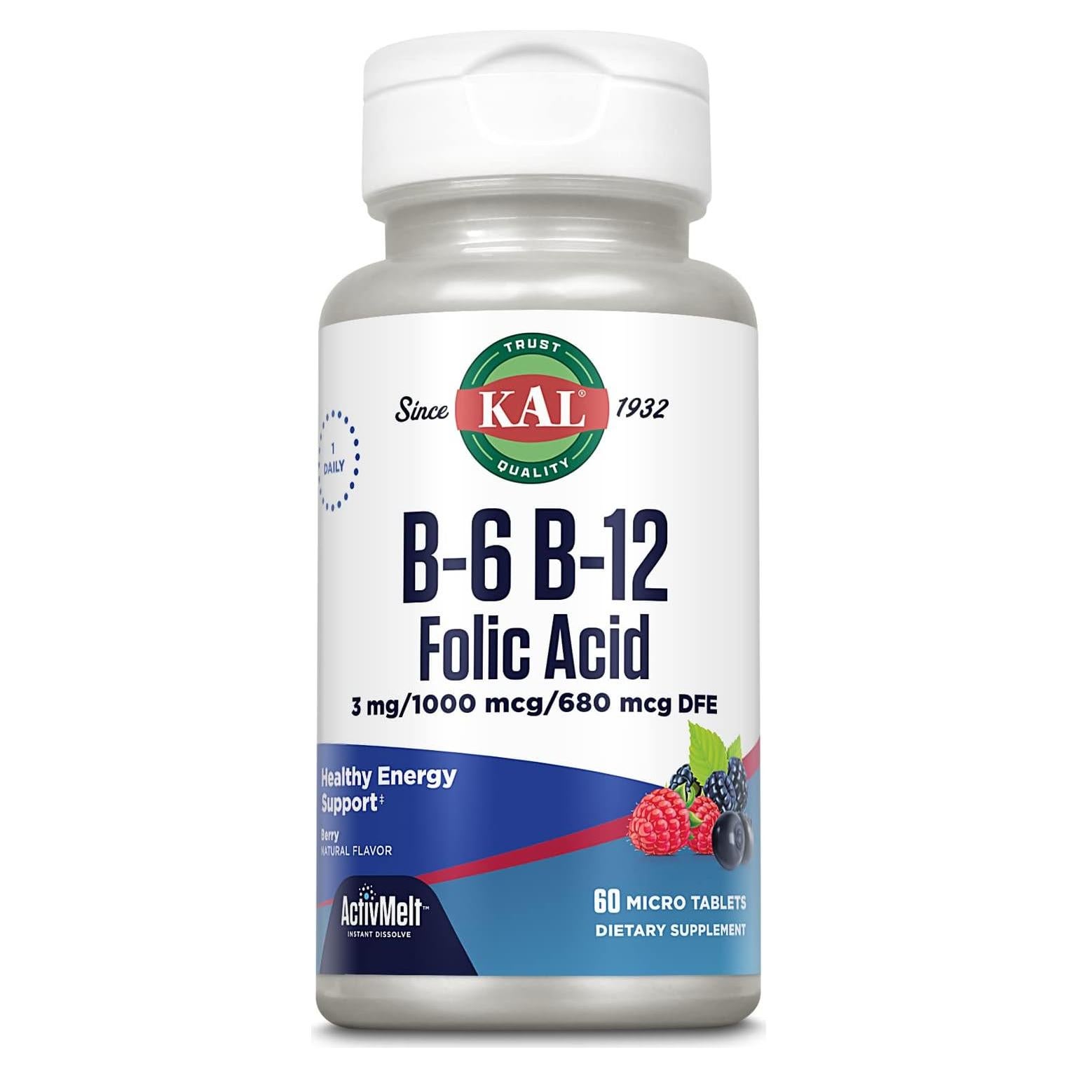 Suplemento Ácido Fólico KAL 60 Micro Tabletas Sabor Baya