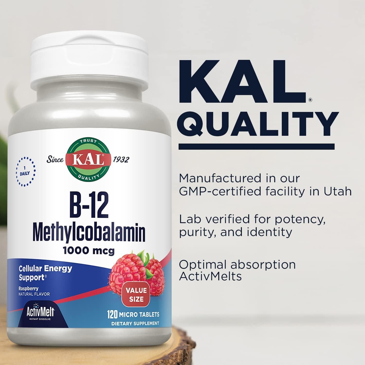 KAL Vitamina B12 Metilcobalamina 1000mcg 120 Microtabletas