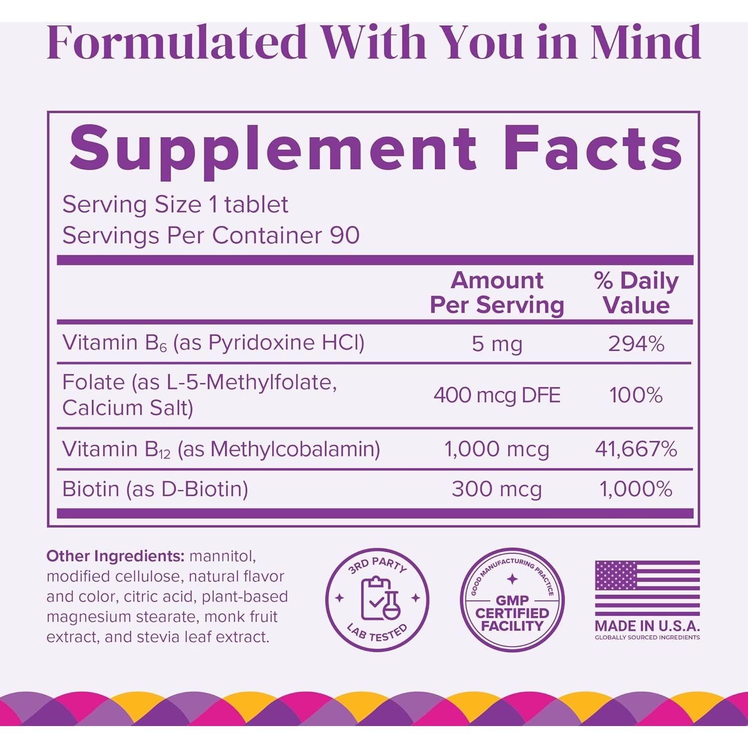 BariMelts Vitamina B12 Plus - 90 Tabletas Rápidas Sin Azúcar