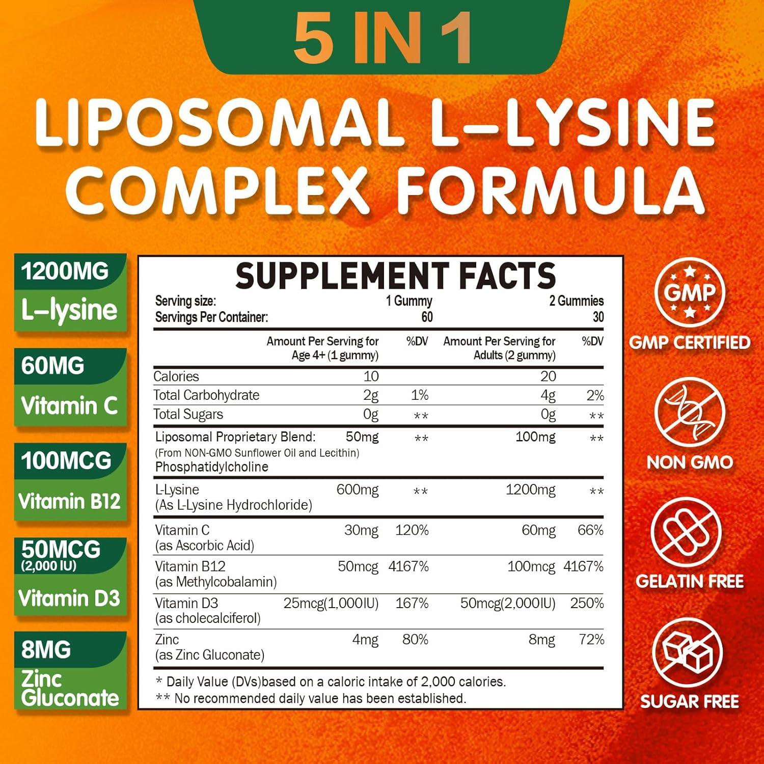 Gomitas de L-lisina Liposomal 1200mg Geeoasis 60 Unidades