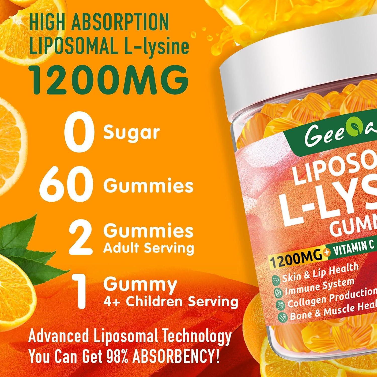 Gomitas de L-lisina Liposomal 1200mg Geeoasis 60 Unidades