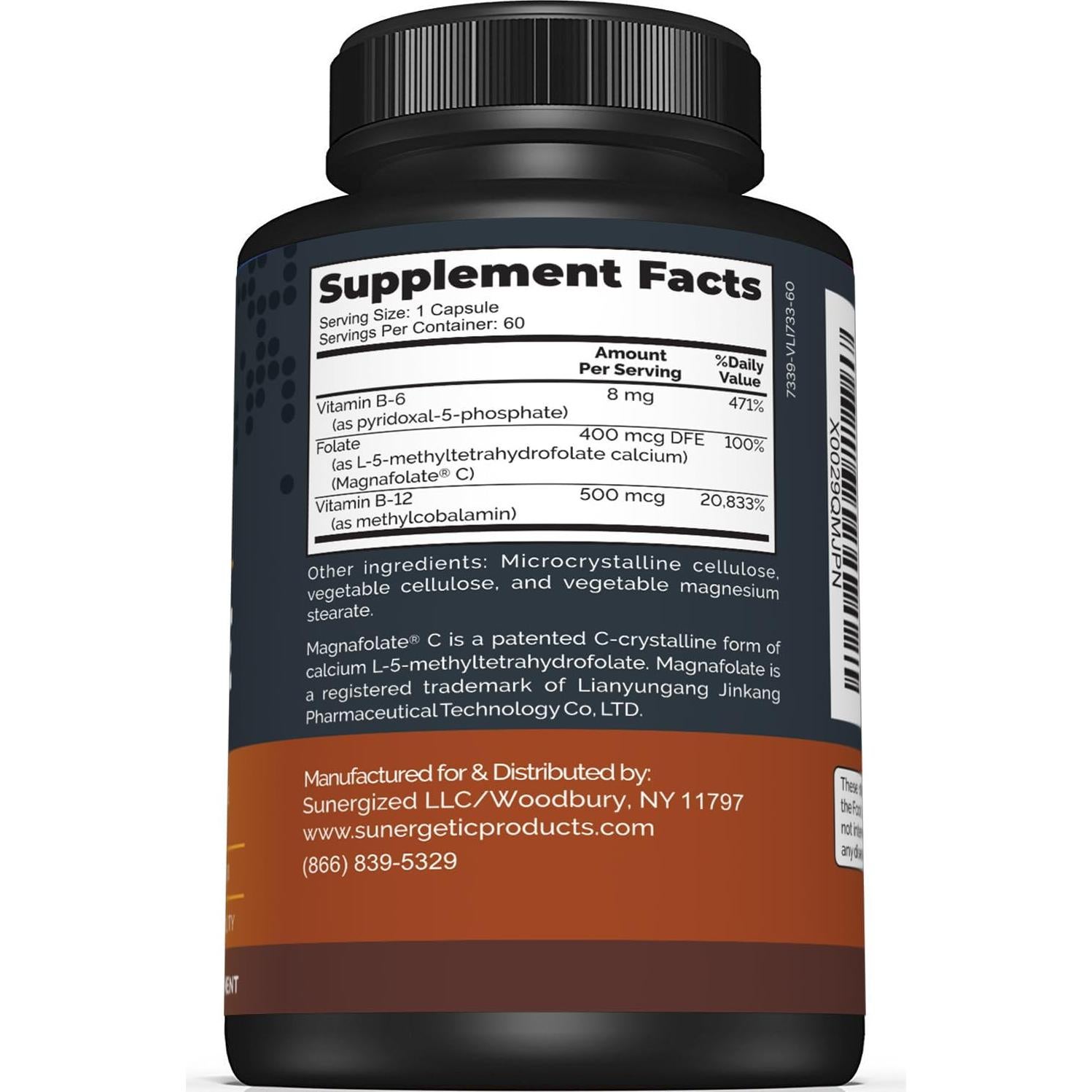 Suplemento Metilfolato Sunergetic 400 mcg + B12 y B6 - 60 Cápsulas