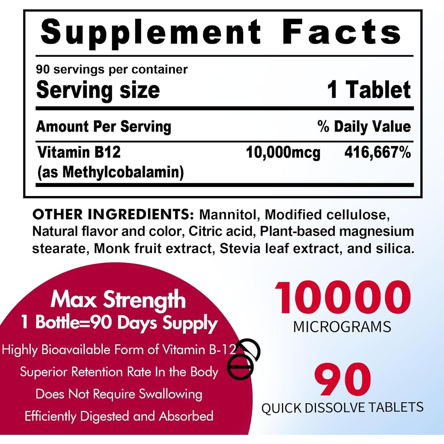 Vitaminas B12 Metilada Sublingual Nextdia 10,000 mcg 90 Tabletas
