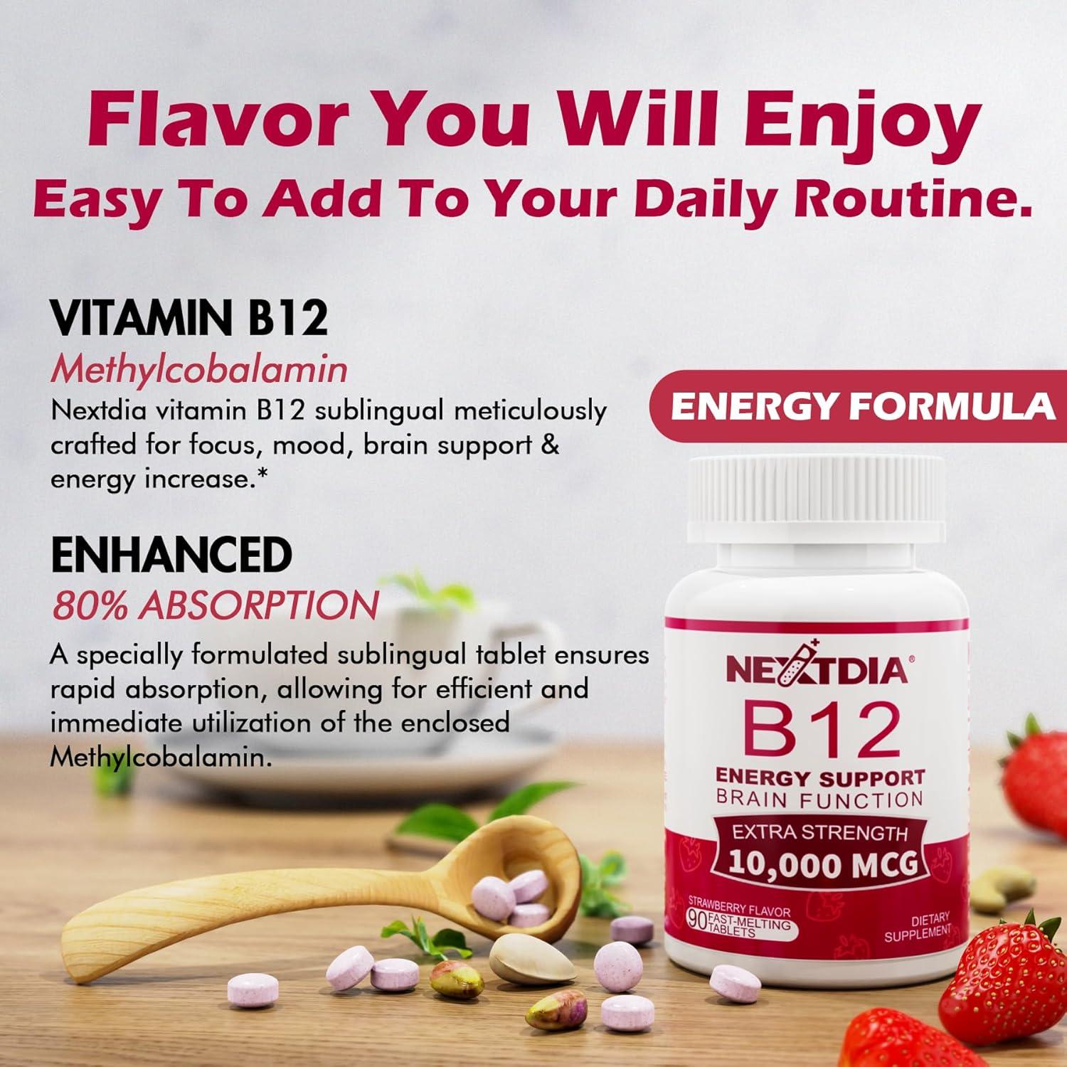 Vitaminas B12 Metilada Sublingual Nextdia 10,000 mcg 90 Tabletas