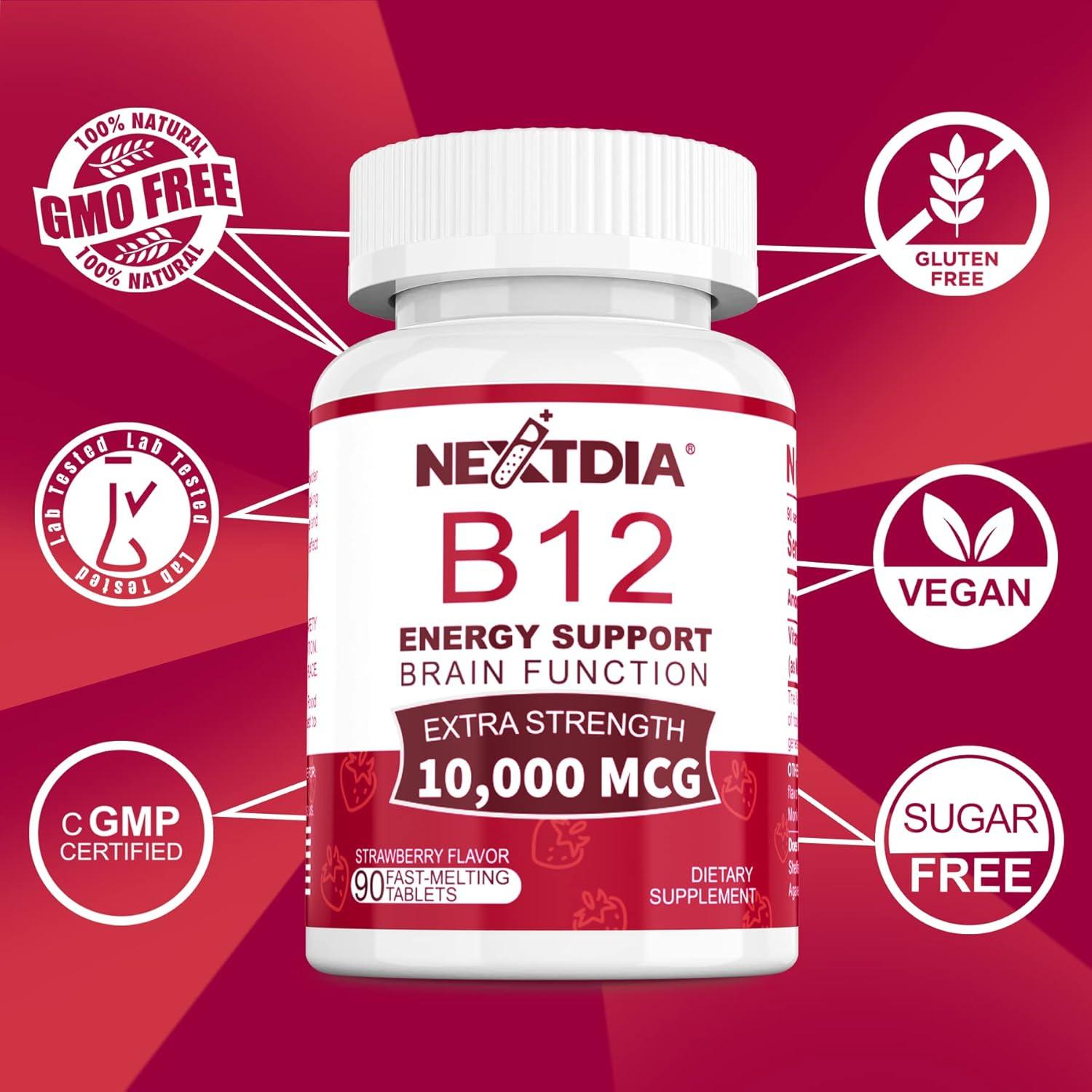 Vitaminas B12 Metilada Sublingual Nextdia 10,000 mcg 90 Tabletas
