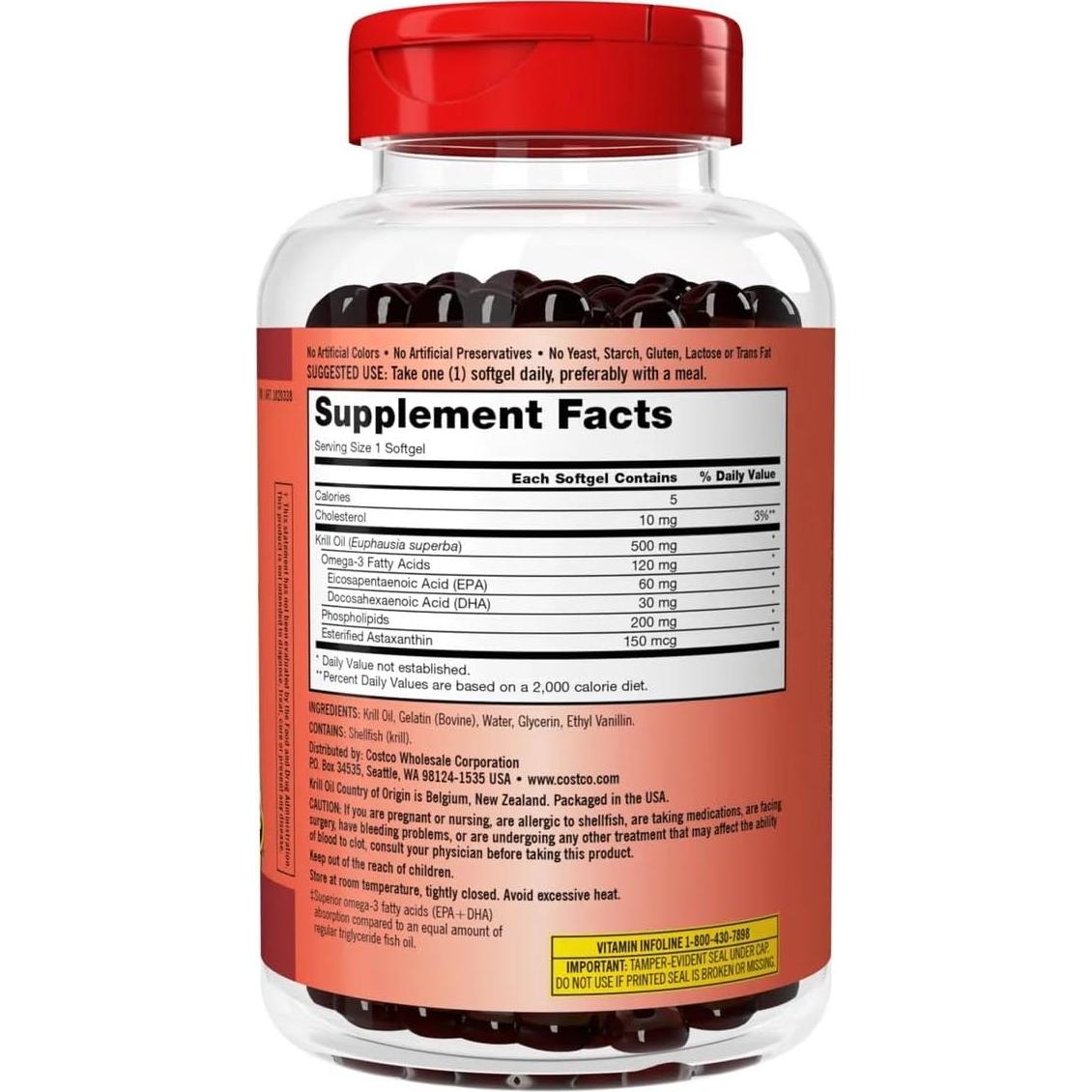 Kirkland Aceite de Kril 500mg 180 Gelatinas Blandas Omega-3