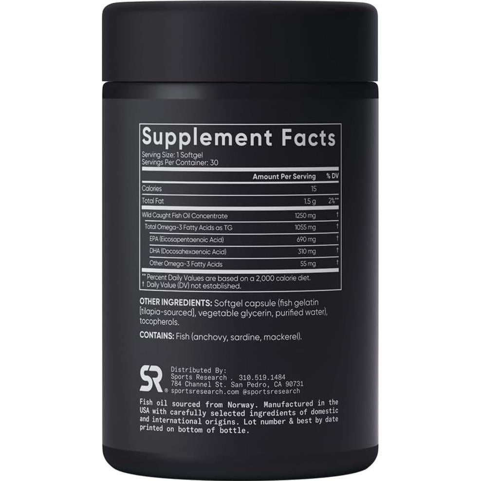Aceite de Pescado Omega-3 Sports Research 1250 mg 30 Gelatinas