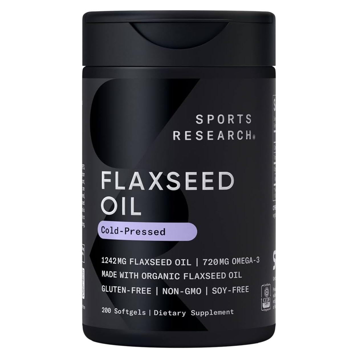 Aceite de Semilla de Lino Sports Research 1200mg 200 Cápsulas