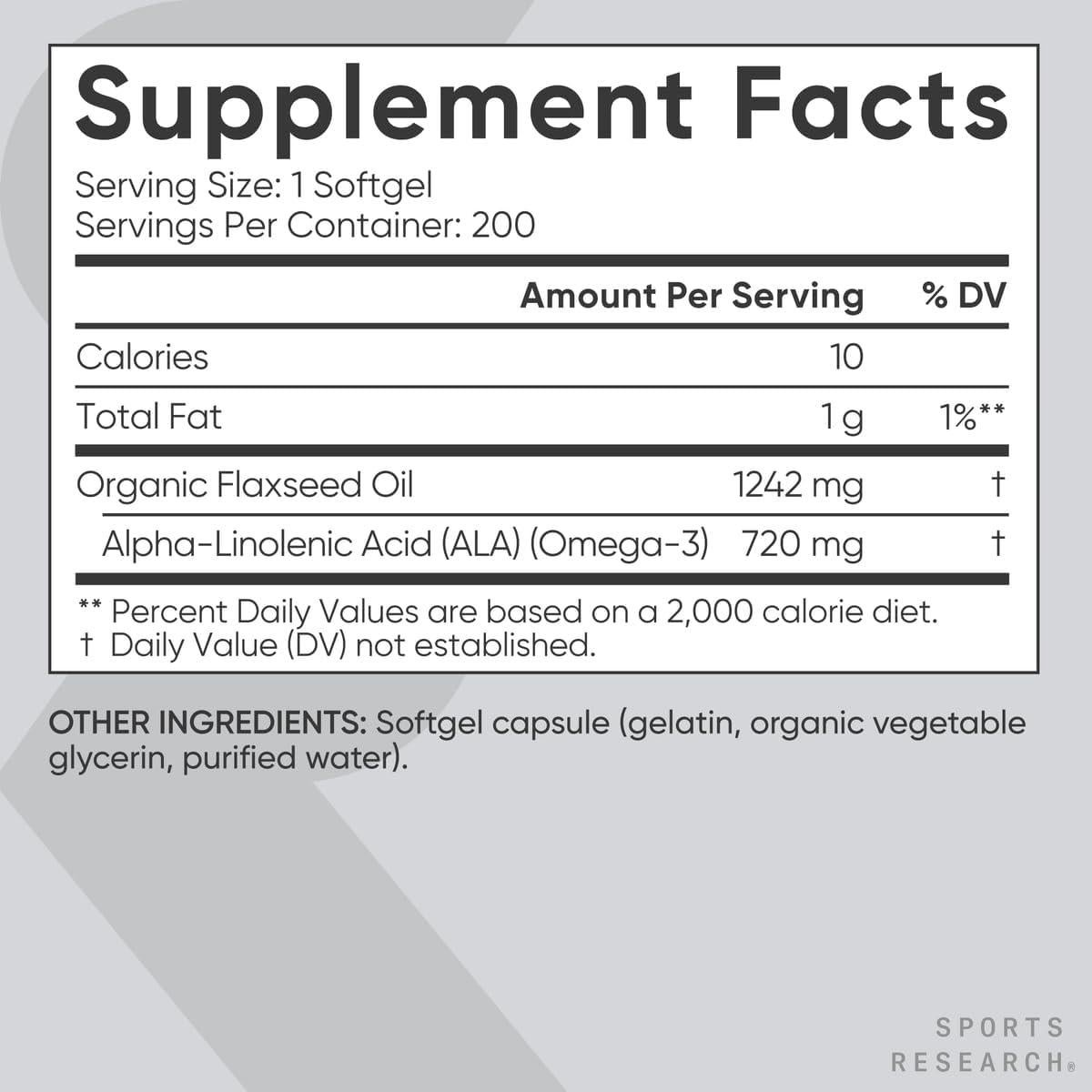 Aceite de Semilla de Lino Sports Research 1200mg 200 Cápsulas
