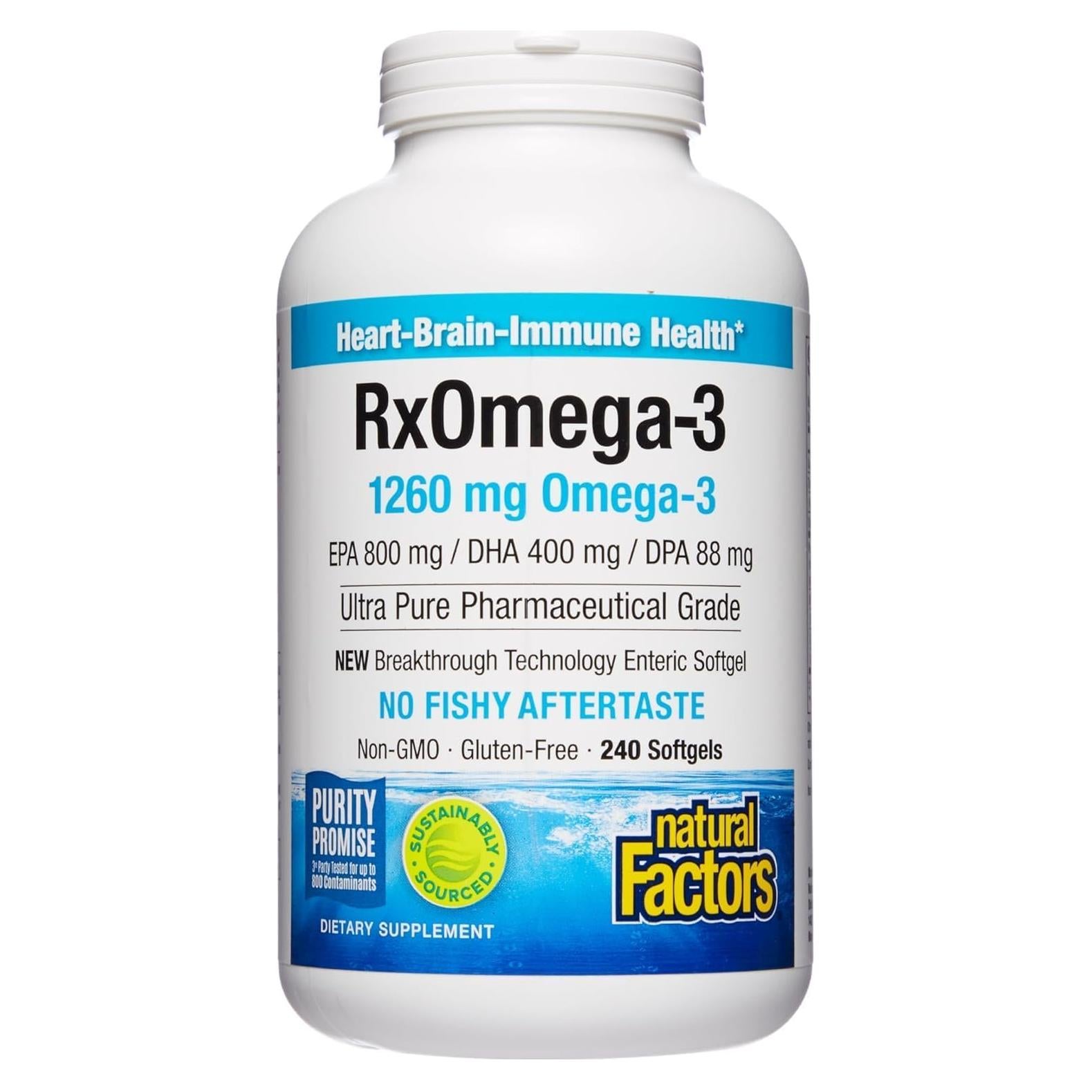 Aceite de Pescado RxOmega-3 Factores Naturales 1260 mg 240 Cápsulas