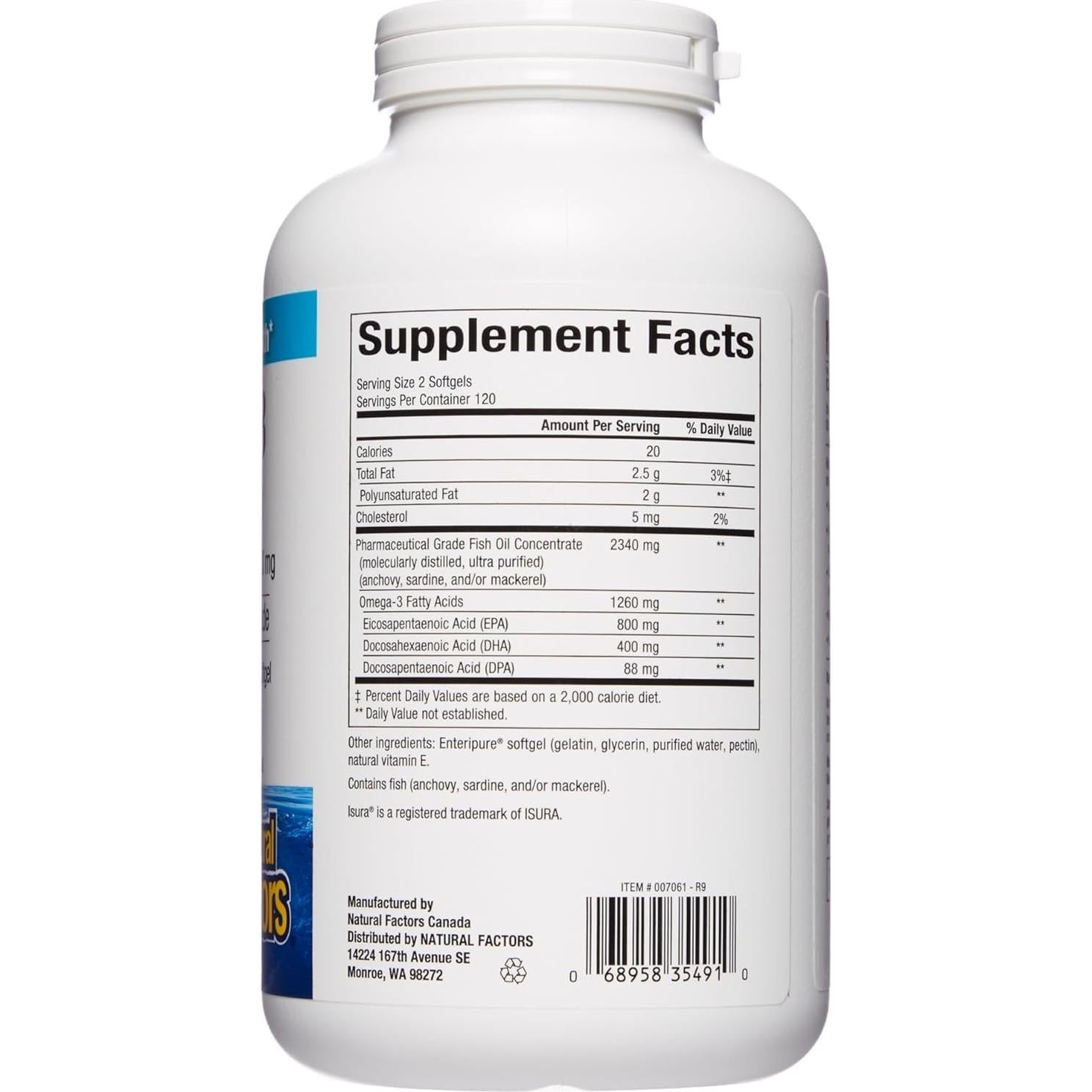 Aceite de Pescado RxOmega-3 Factores Naturales 1260 mg 240 Cápsulas