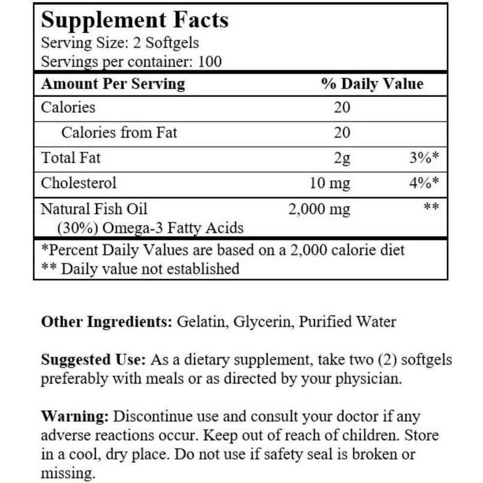 Suplemento Omega 3 Aceite de Pescado NCB 1000mg 200 Cápsulas