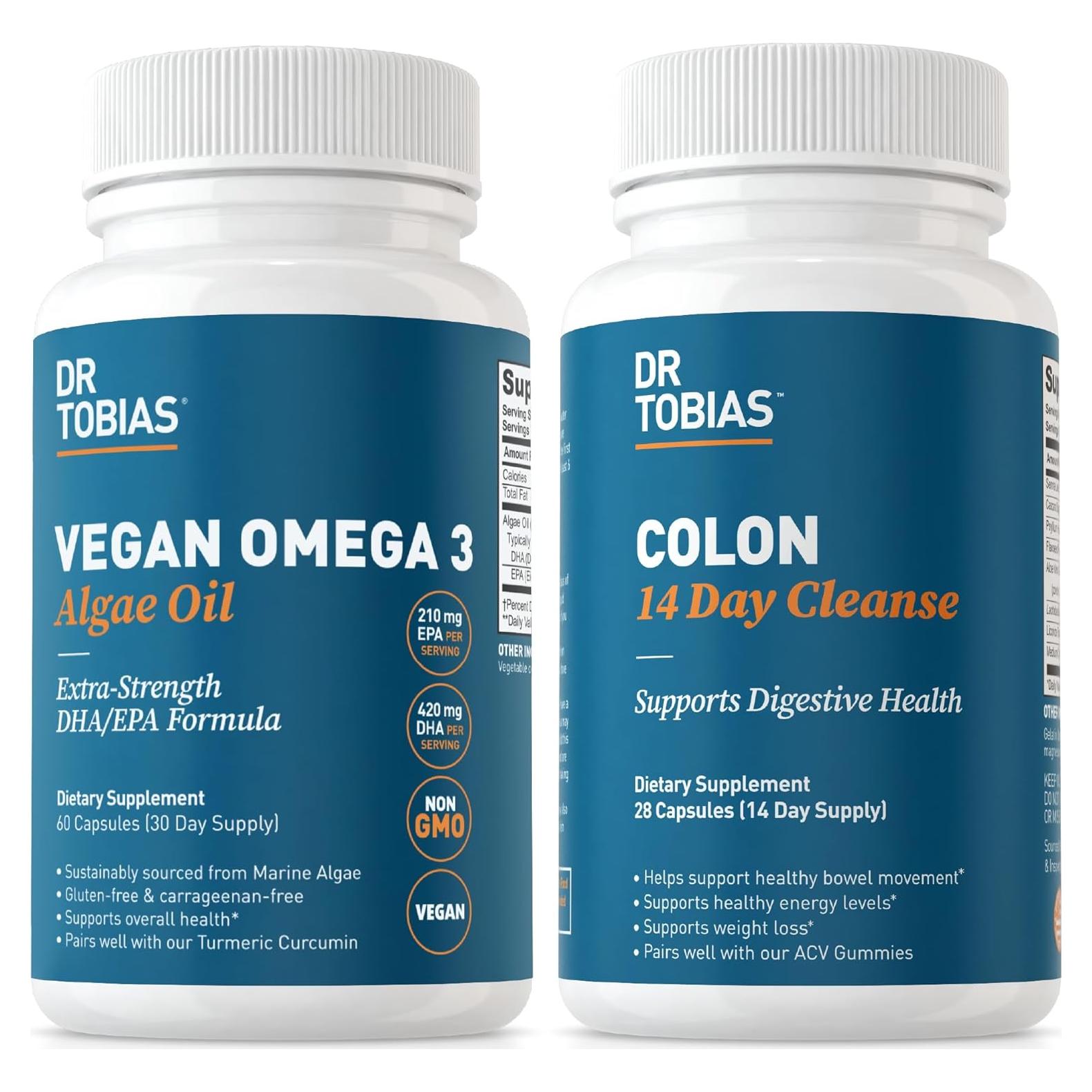 Dr. Tobias Omega 3 Vegano de Algas 420mg + Limpieza de Colon 14 Días