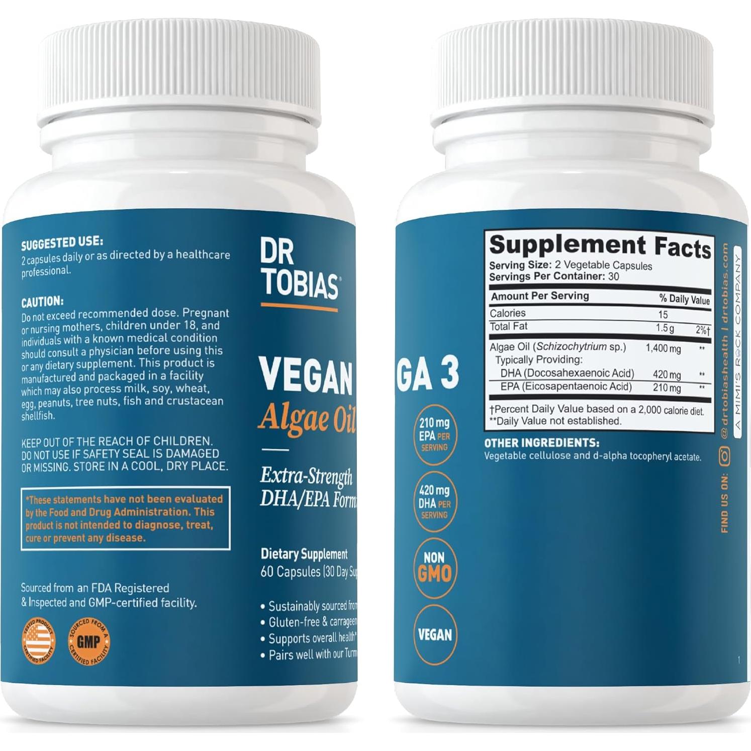 Dr. Tobias Omega 3 Vegano de Algas 420mg + Limpieza de Colon 14 Días