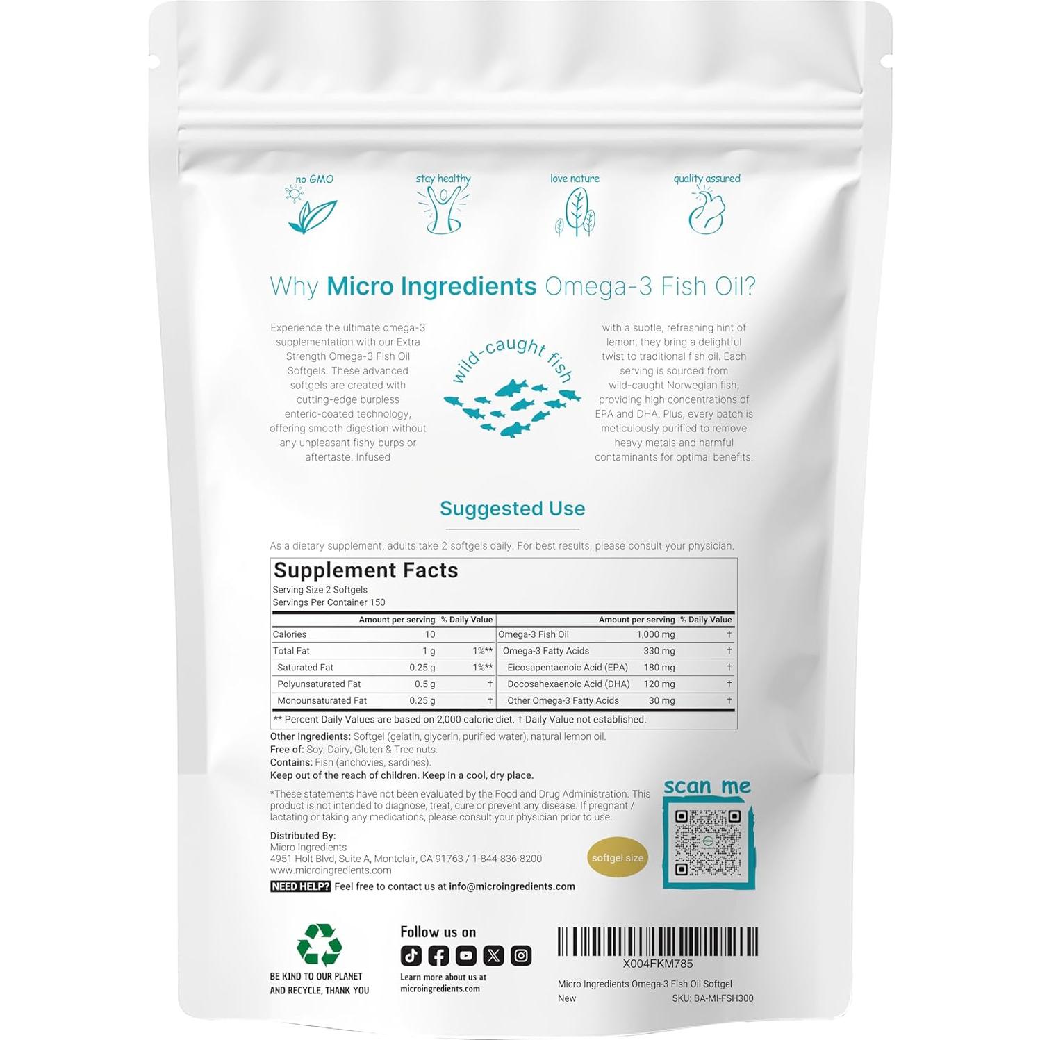 Suplemento Omega 3 Micro Ingredients 1000mg 300 Gelatinas