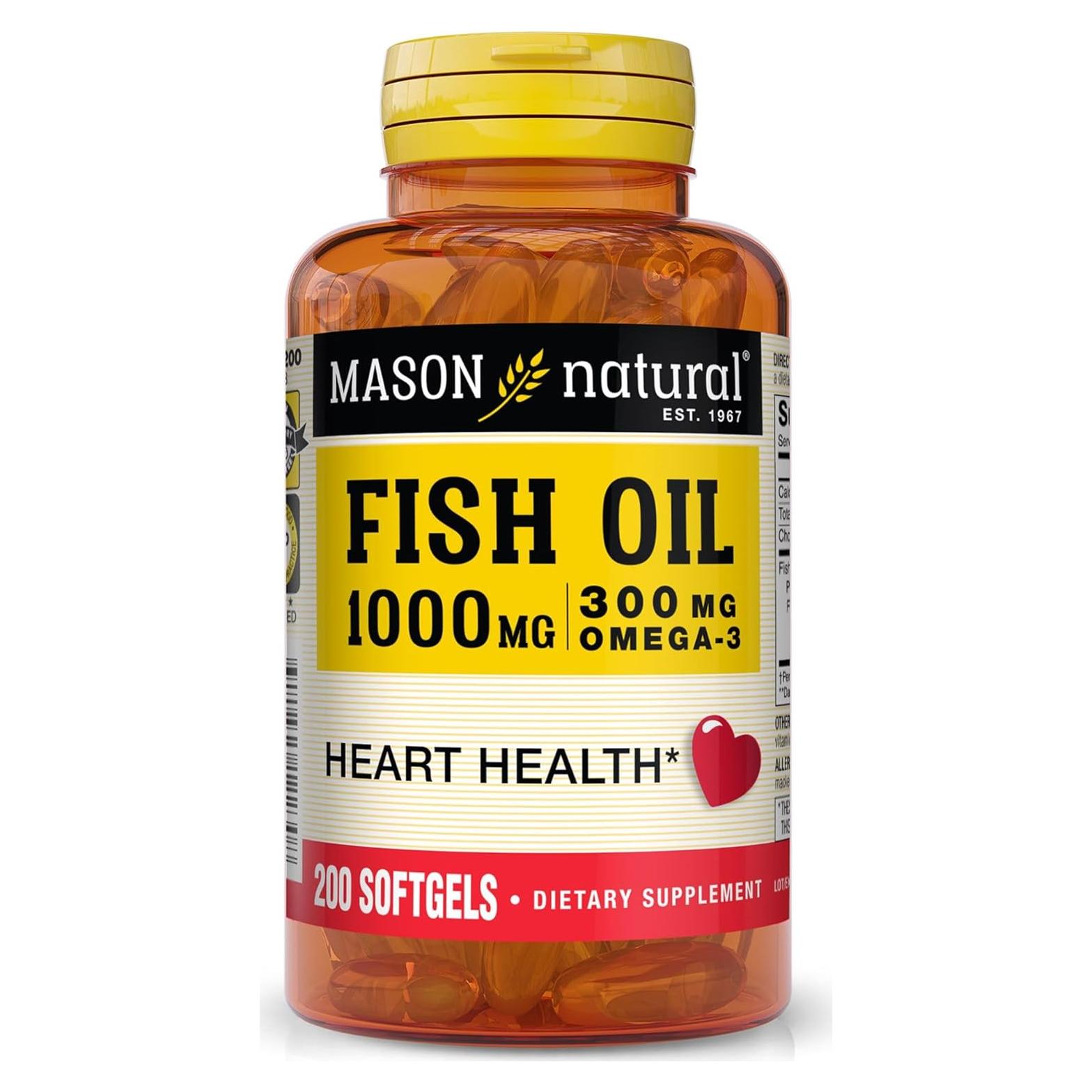 Aceite de Pescado Omega-3 Mason Natural 1000mg 200 Gelatinas