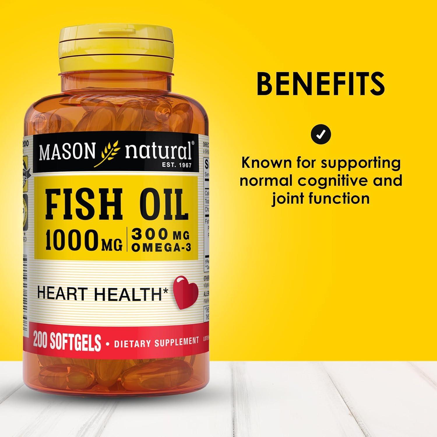 Aceite de Pescado Omega-3 Mason Natural 1000mg 200 Gelatinas