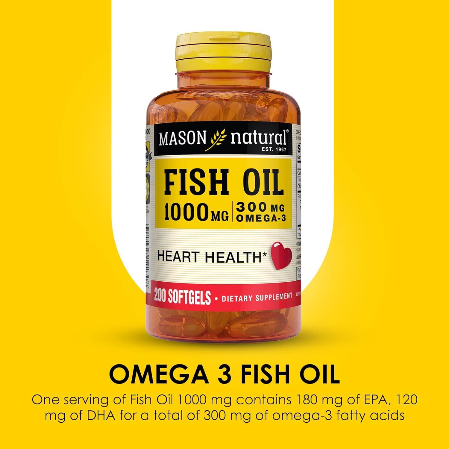 Aceite de Pescado Omega-3 Mason Natural 1000mg 200 Gelatinas