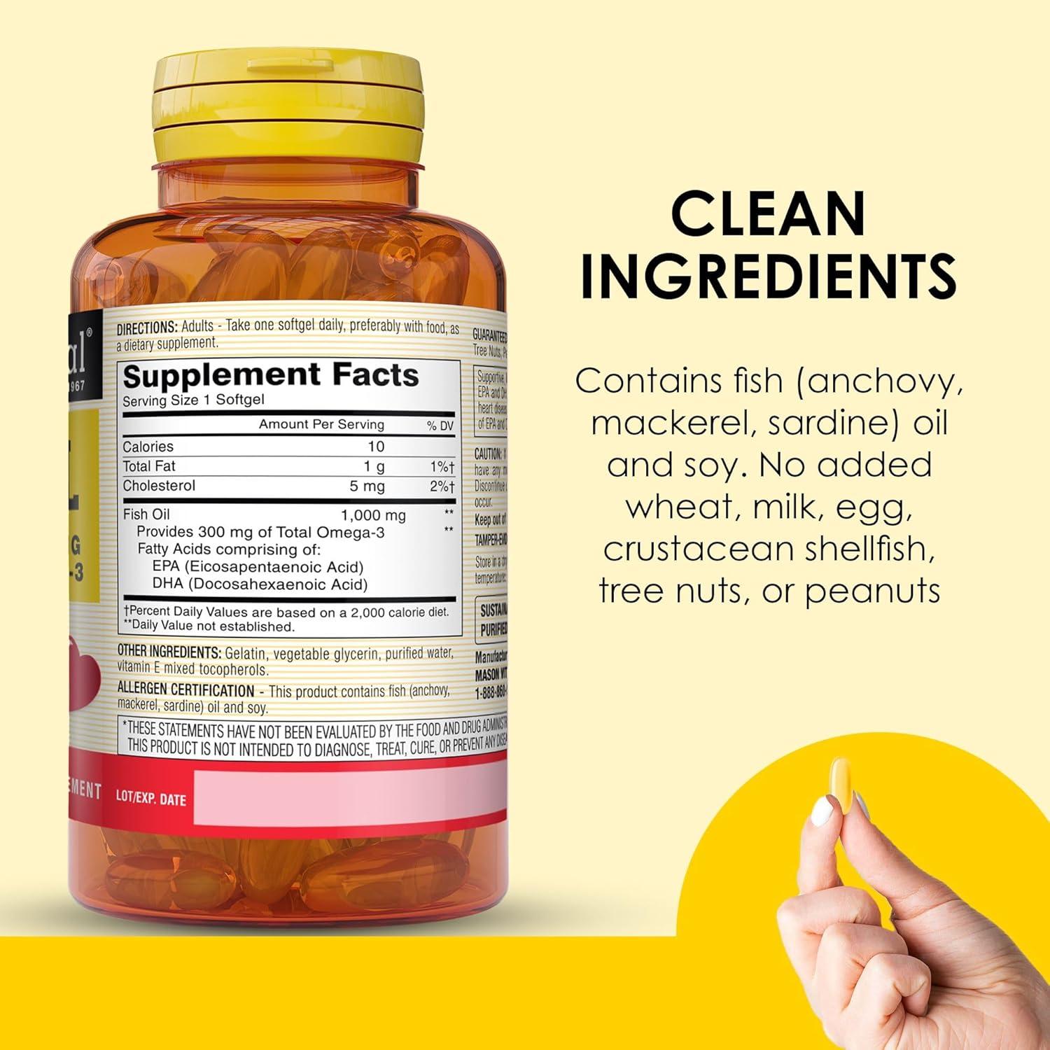 Aceite de Pescado Omega-3 Mason Natural 1000mg 200 Gelatinas