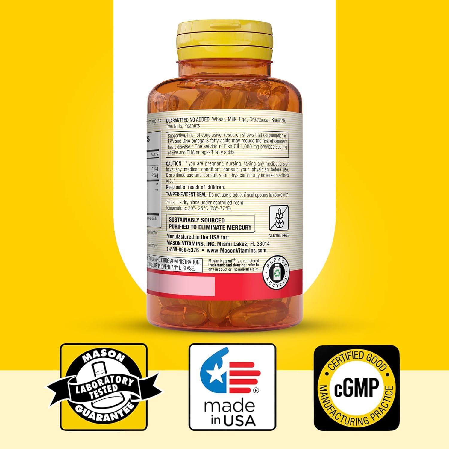 Aceite de Pescado Omega-3 Mason Natural 1000mg 200 Gelatinas