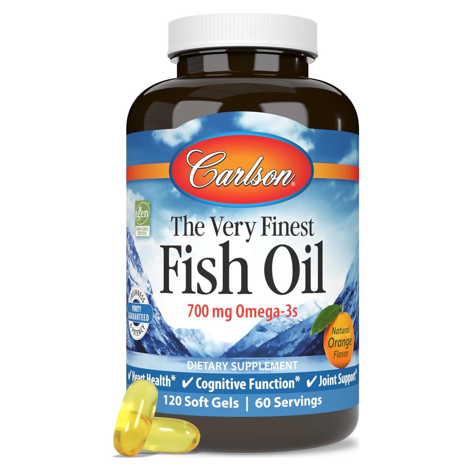 Suplemento Omega 3 Carlson 700 mg - 120 Gelatinas Blandas Naranja