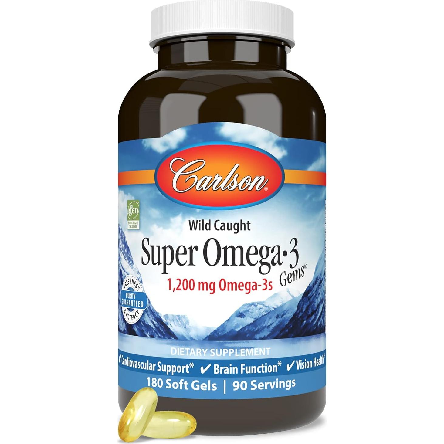 Suplemento Omega-3 Carlson 1200 mg, 180 geles blandos