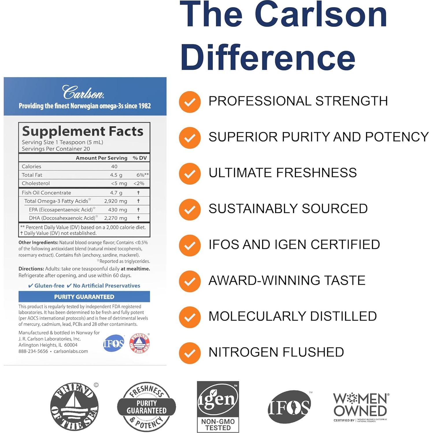 Aceite de Pescado Noruego Carlson Elite DHA 2270 mg 100 mL