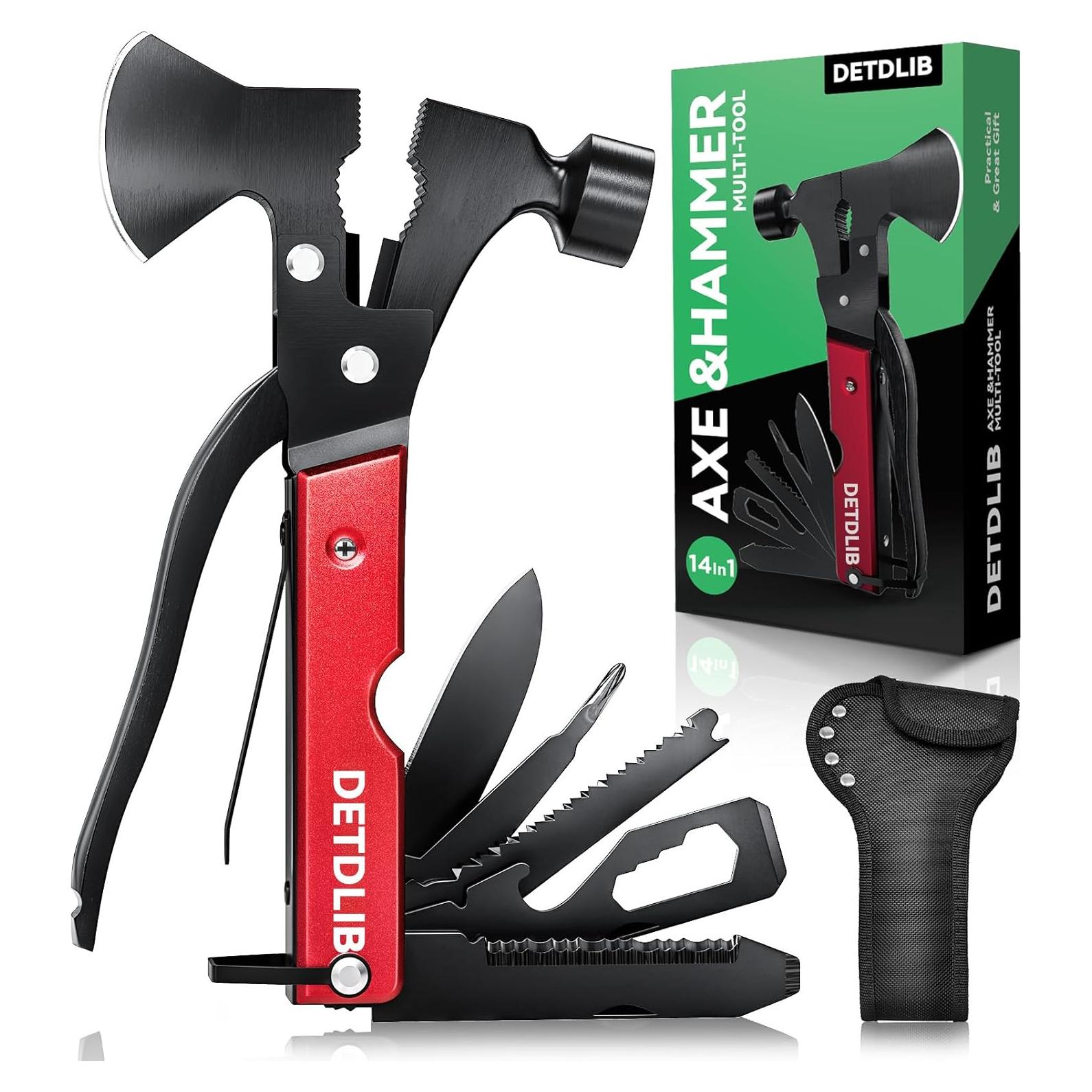 Hacha Multitool 15 en 1 DETDLIB Roja para Camping